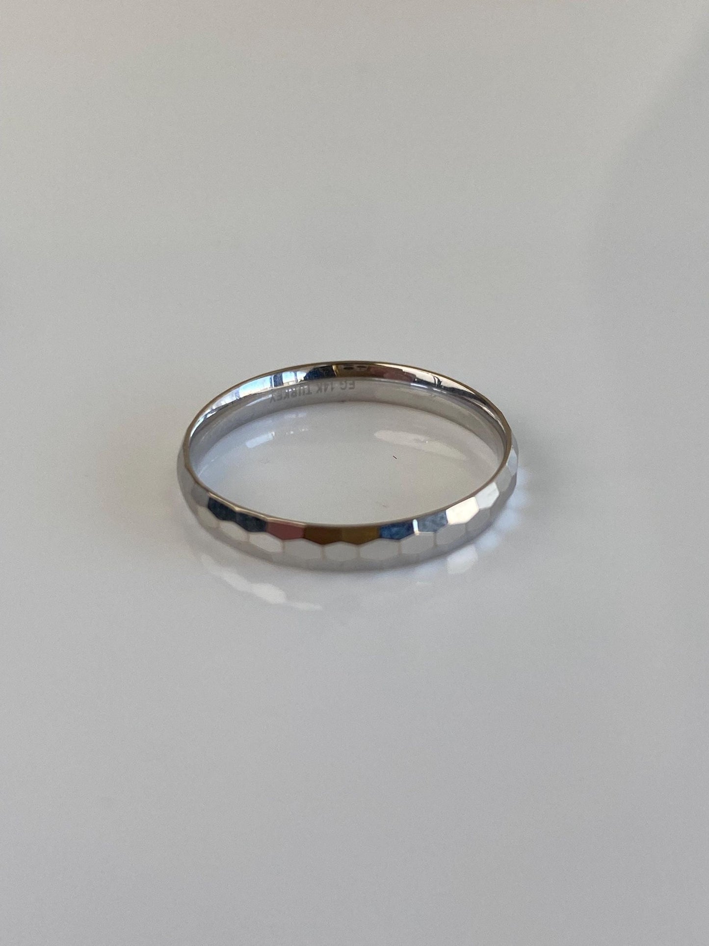 Vintage 14k White Gold Faceted Disco Ring Band - Size 7