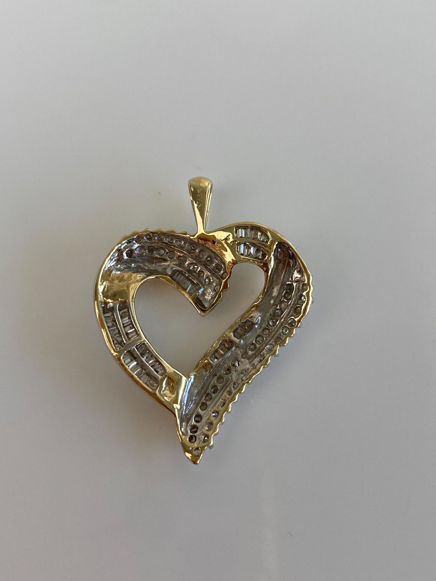 Vintage Solid 10k Yellow Gold Baguette & Round Diamond Heart Charm