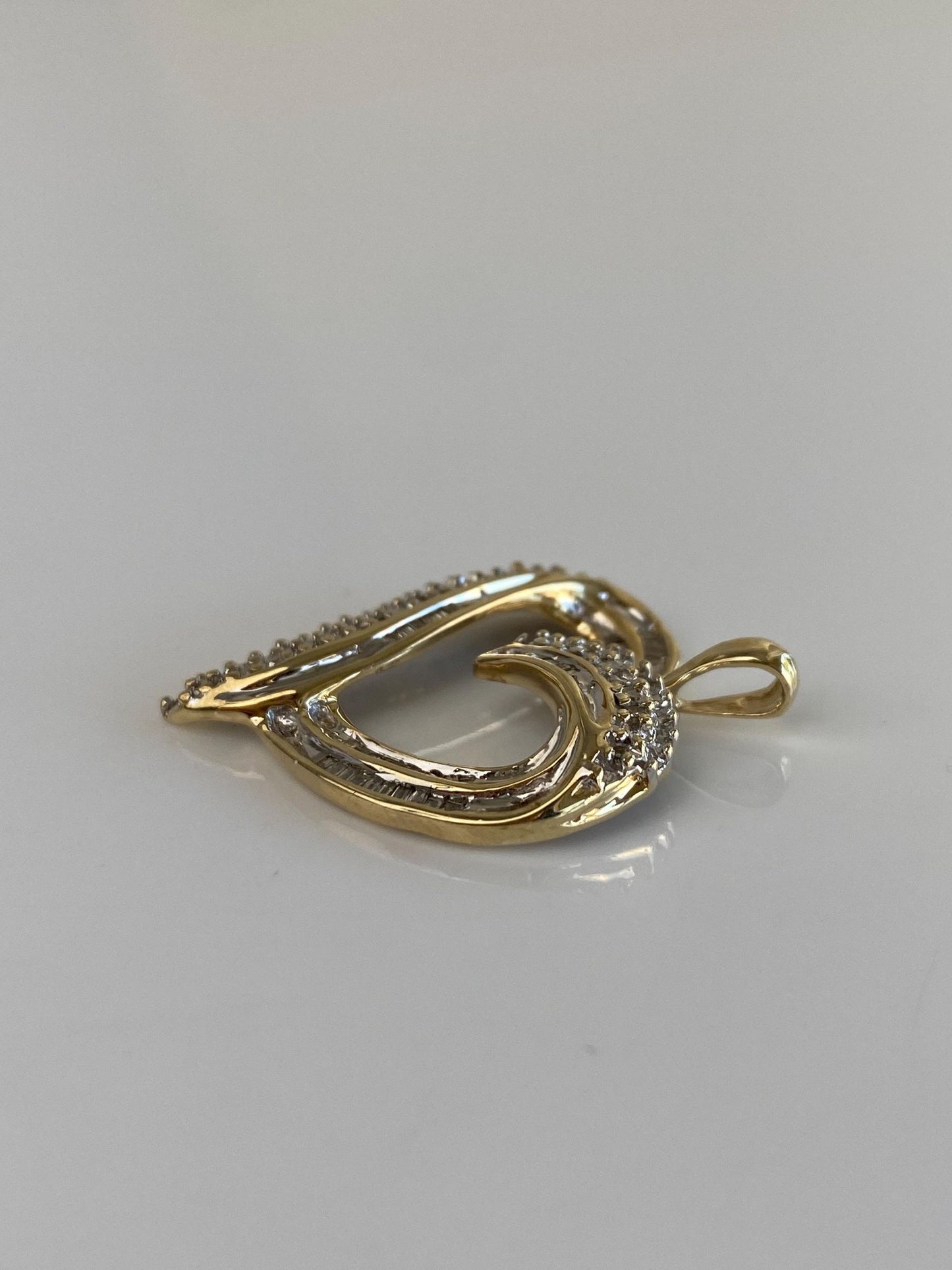 Vintage Solid 10k Yellow Gold Baguette & Round Diamond Heart Charm