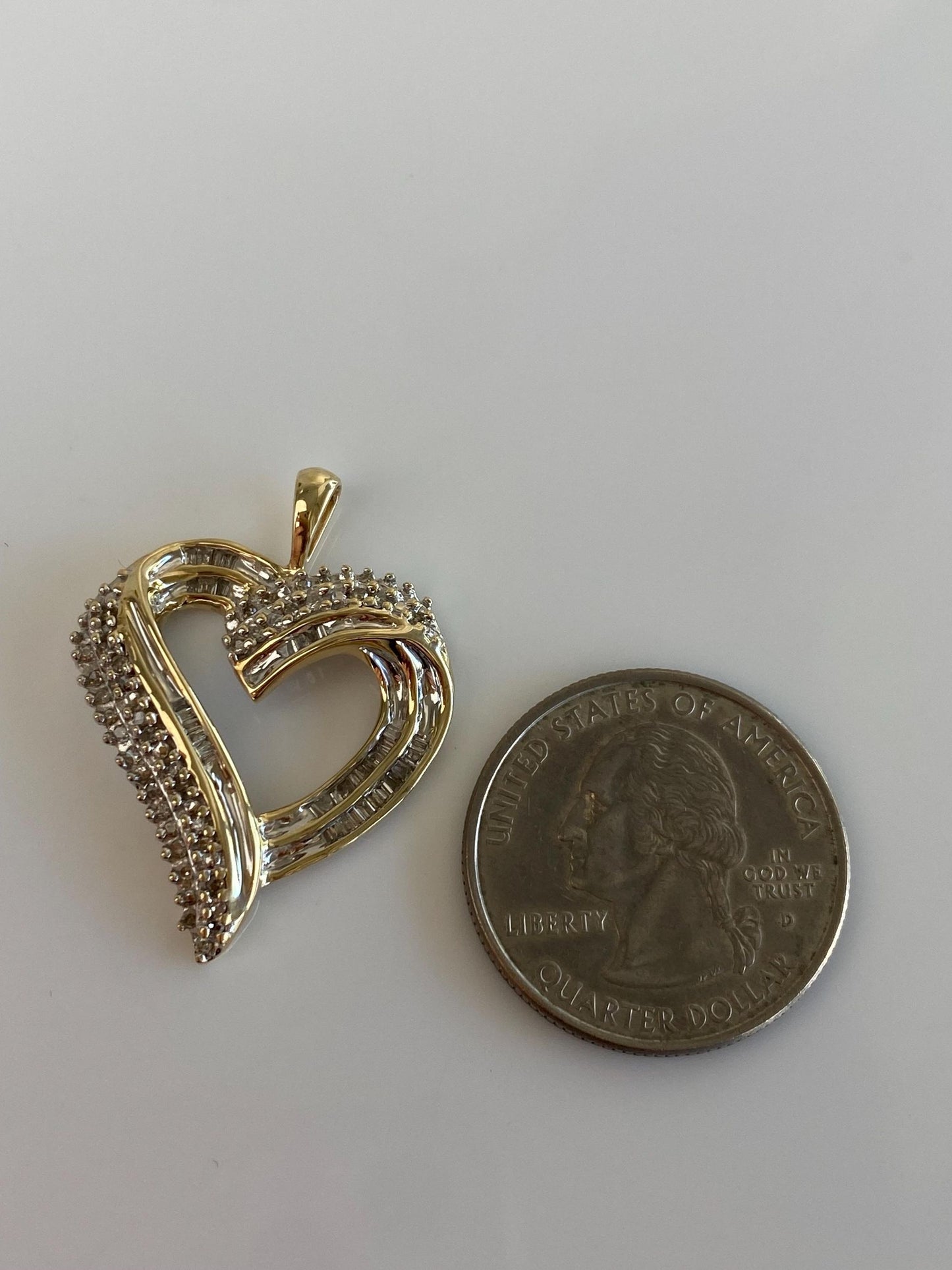 Vintage Solid 10k Yellow Gold Baguette & Round Diamond Heart Charm