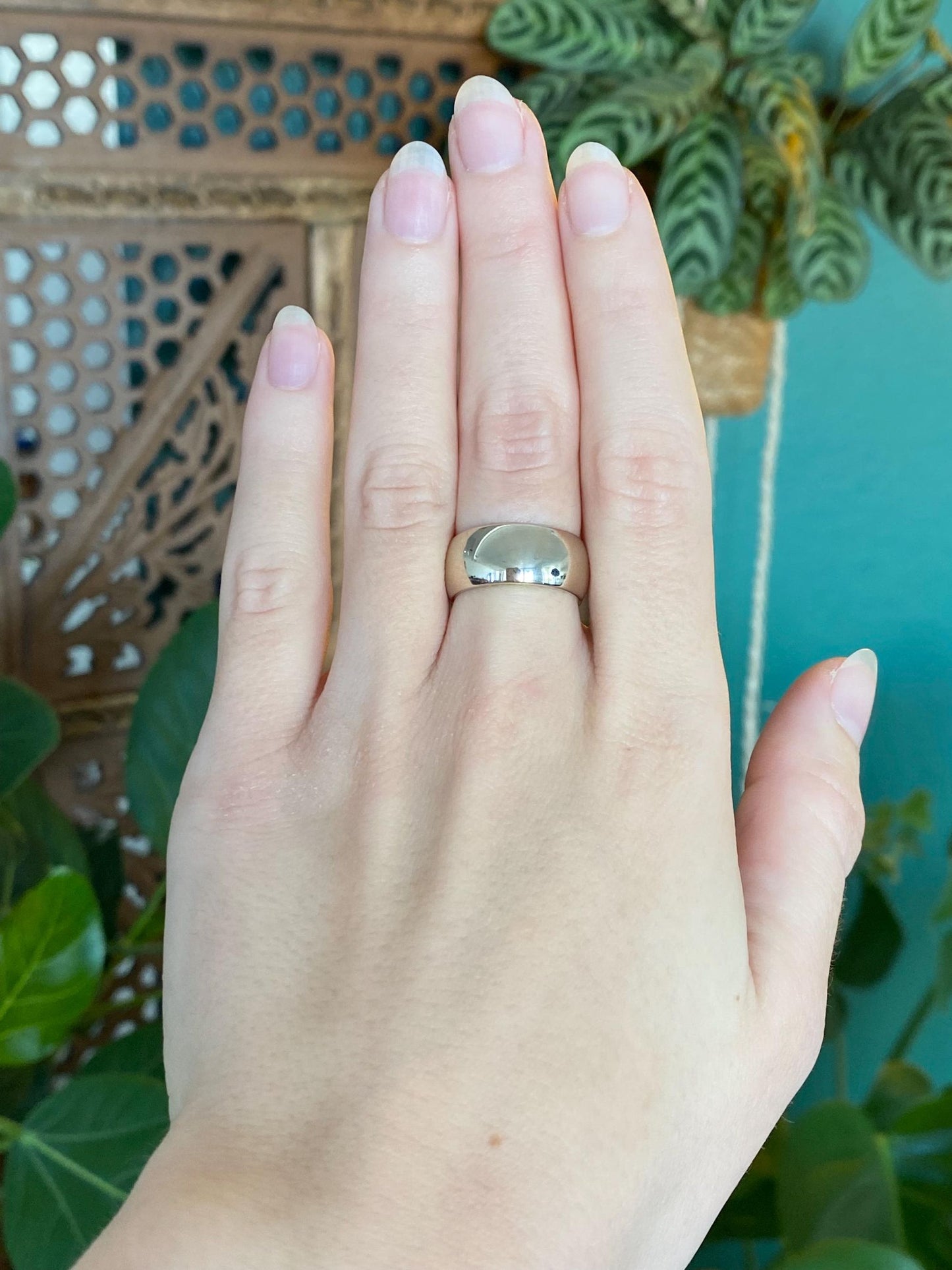 Vintage Solid 14k White Gold Wide Ring Band - Size 6.75