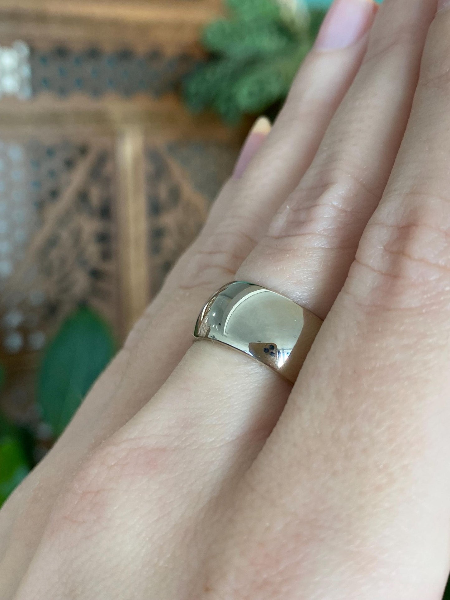 Vintage Solid 14k White Gold Wide Ring Band - Size 6.75