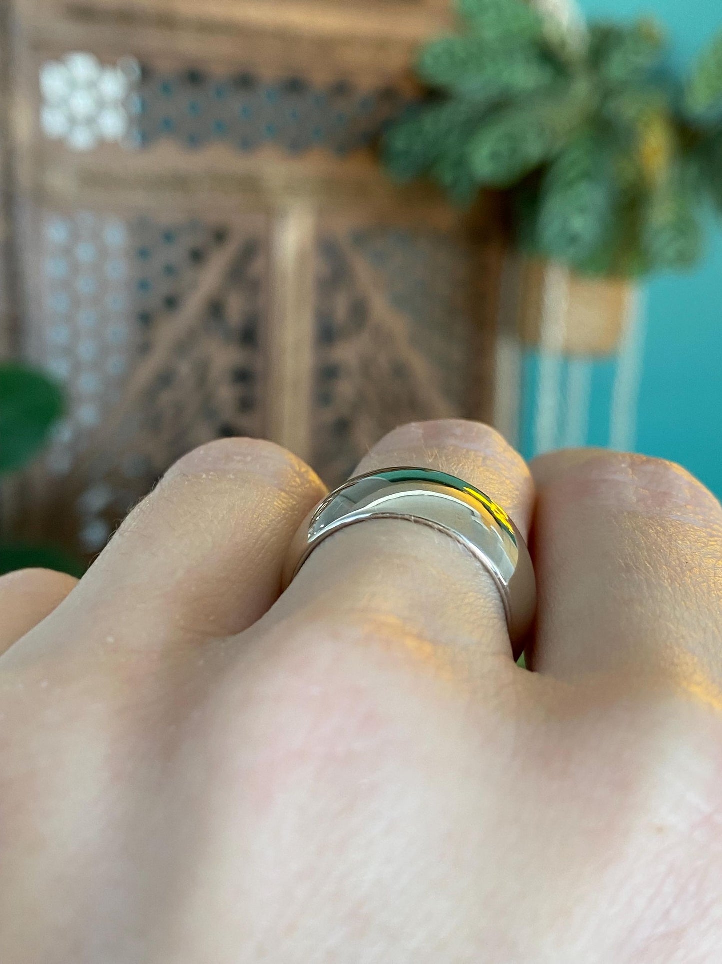 Vintage Solid 14k White Gold Wide Ring Band - Size 6.75