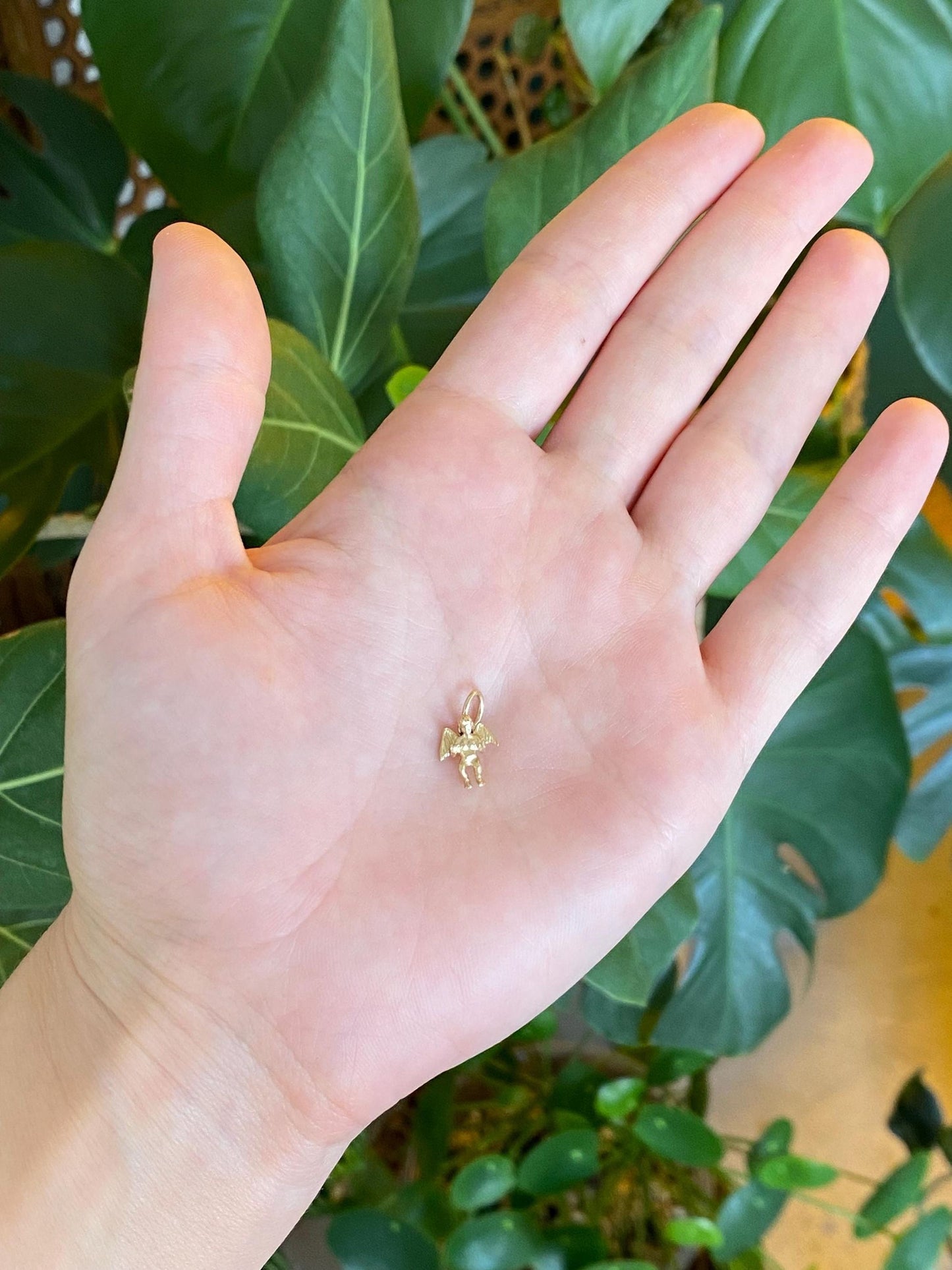 Vintage Solid 14k Yellow Gold Angel Charm