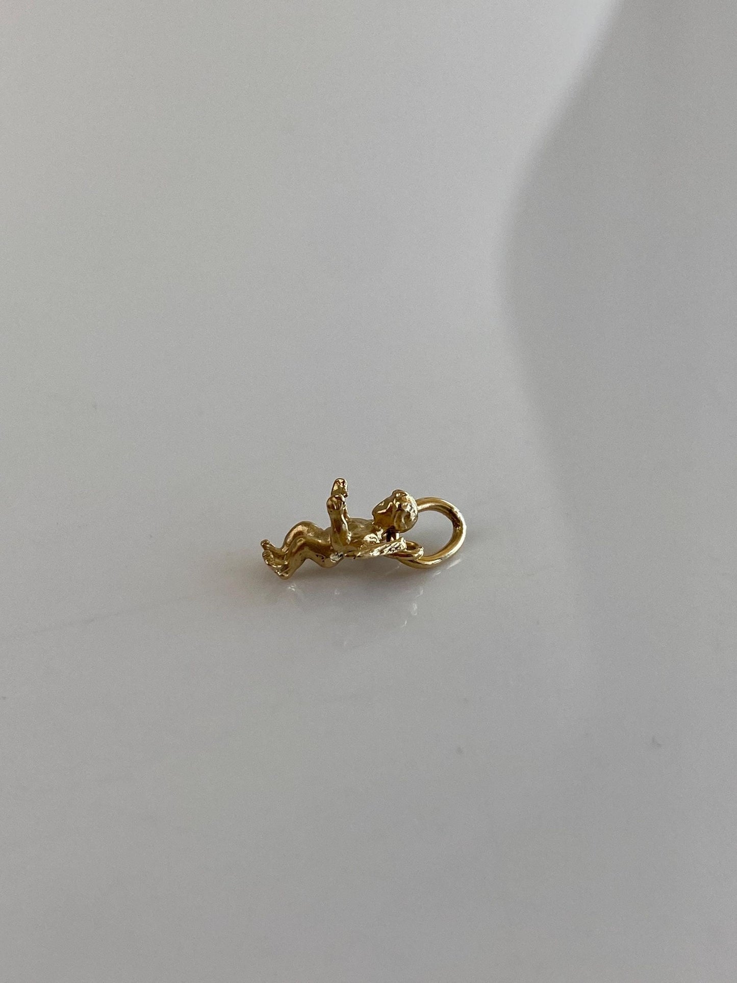 Vintage Solid 14k Yellow Gold Angel Charm