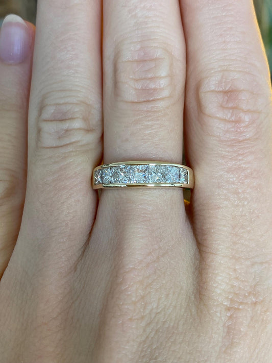 Vintage Solid 14k Yellow Gold Princess Cut Diamond Ring Band - Size 7.5