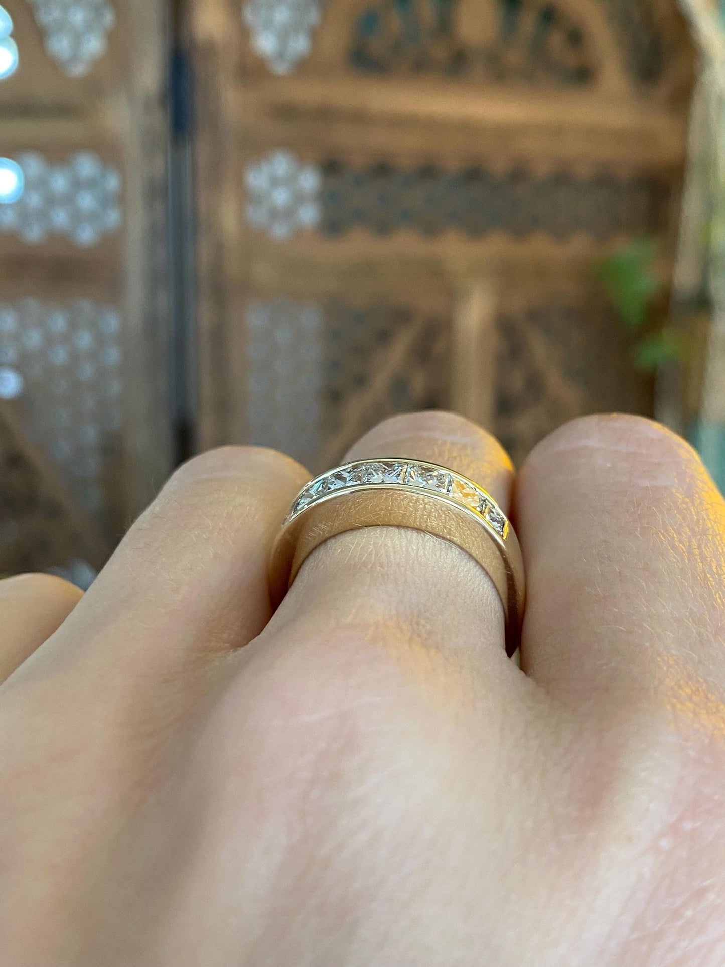 Vintage Solid 14k Yellow Gold Princess Cut Diamond Ring Band - Size 7.5