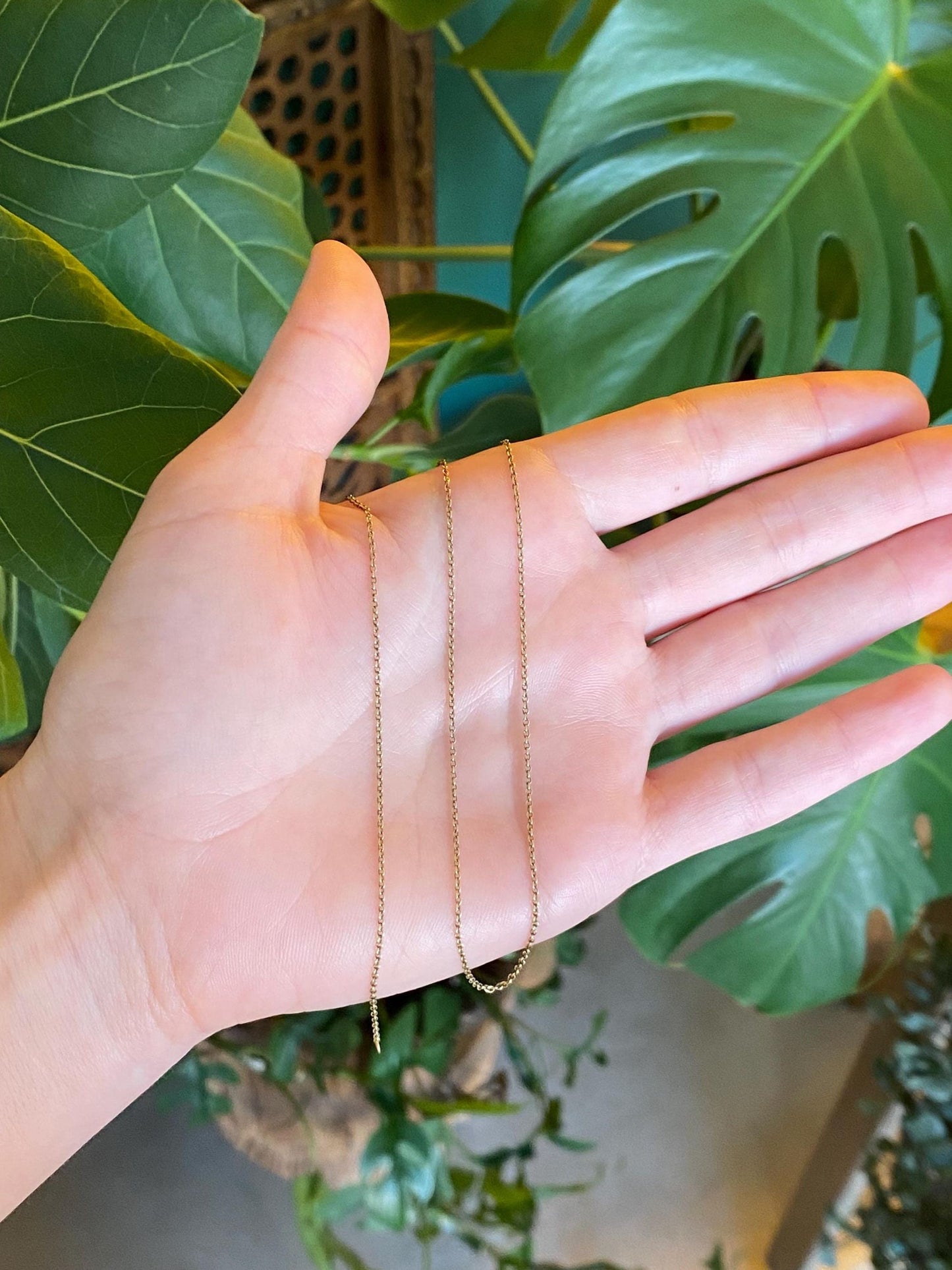 Vintage Solid 14k Yellow Gold Dainty Rolo Chain Necklace - 15.75 inches