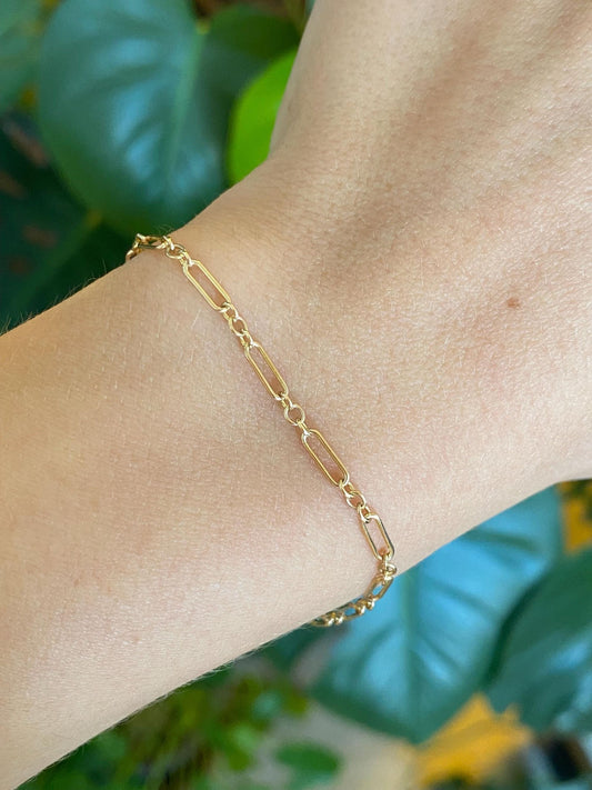 Vintage Solid 10k Yellow Gold  Albert Trombone Link Chain Bracelet - 7 inches