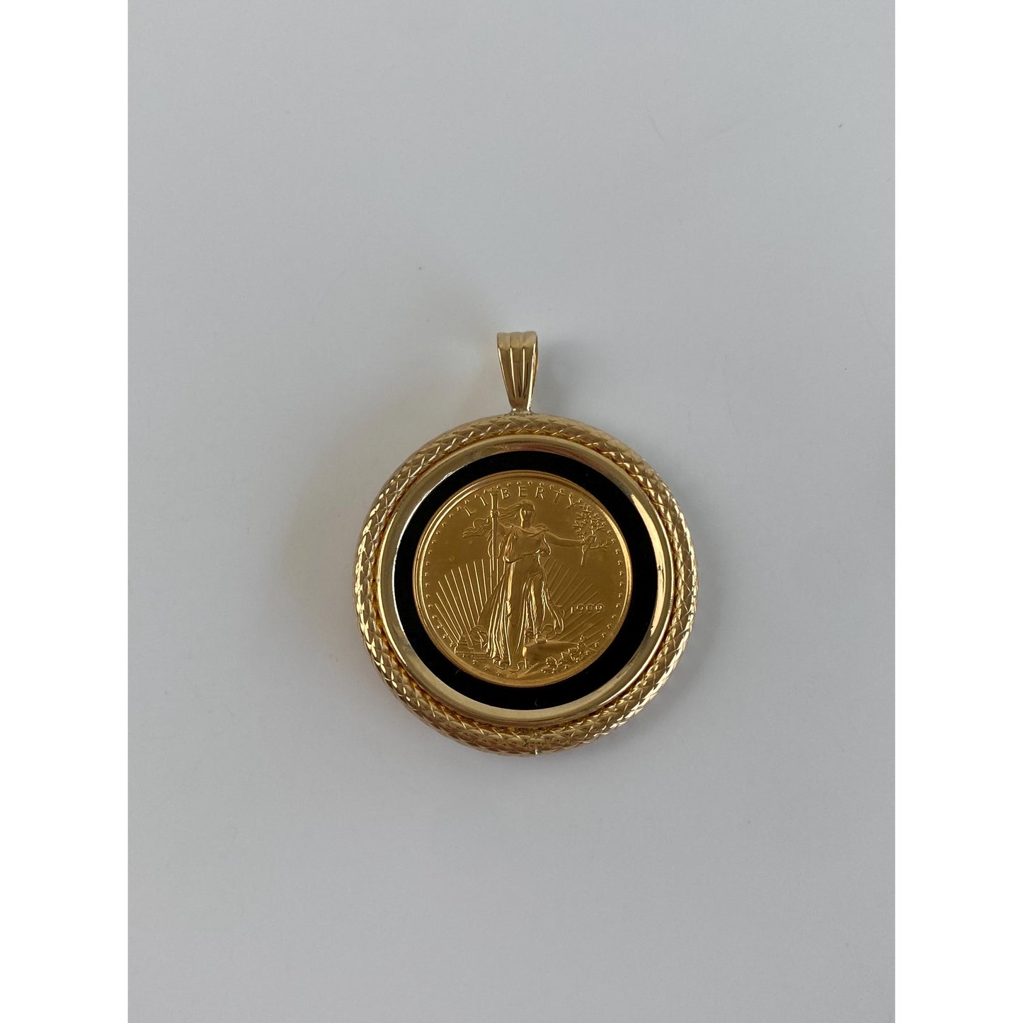 Vintage Solid 24k & 14k Yellow Gold Onyx Coin Charm