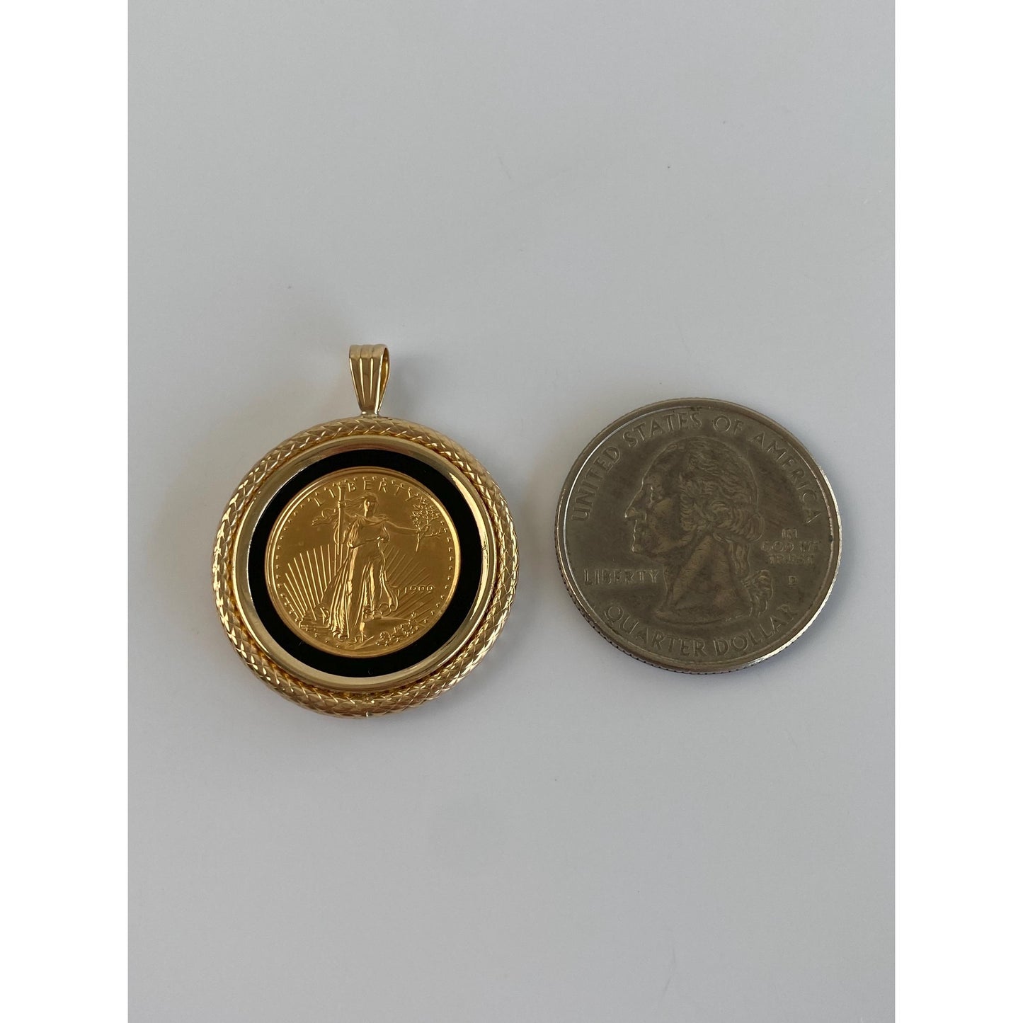 Vintage Solid 24k & 14k Yellow Gold Onyx Coin Charm