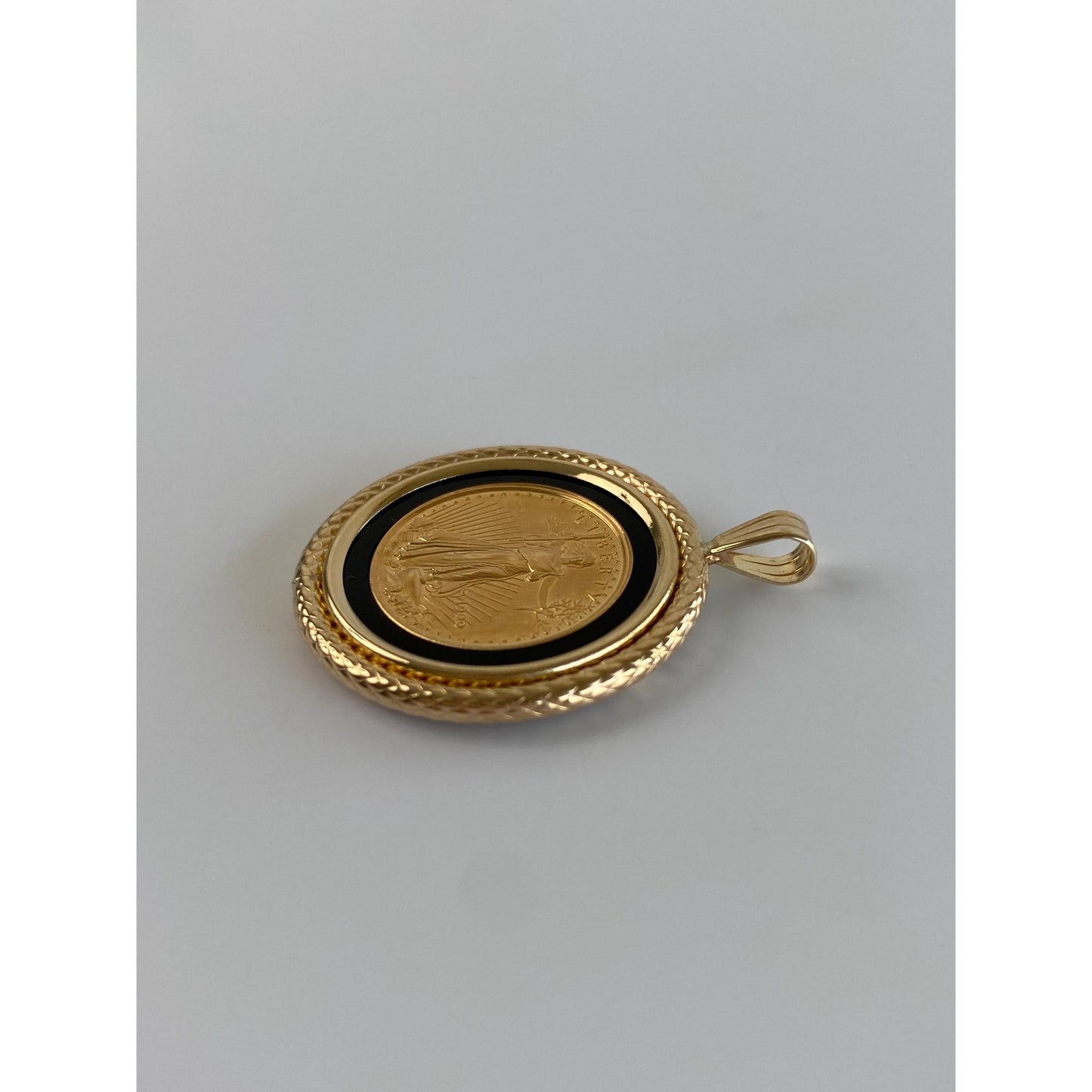 Vintage Solid 24k & 14k Yellow Gold Onyx Coin Charm