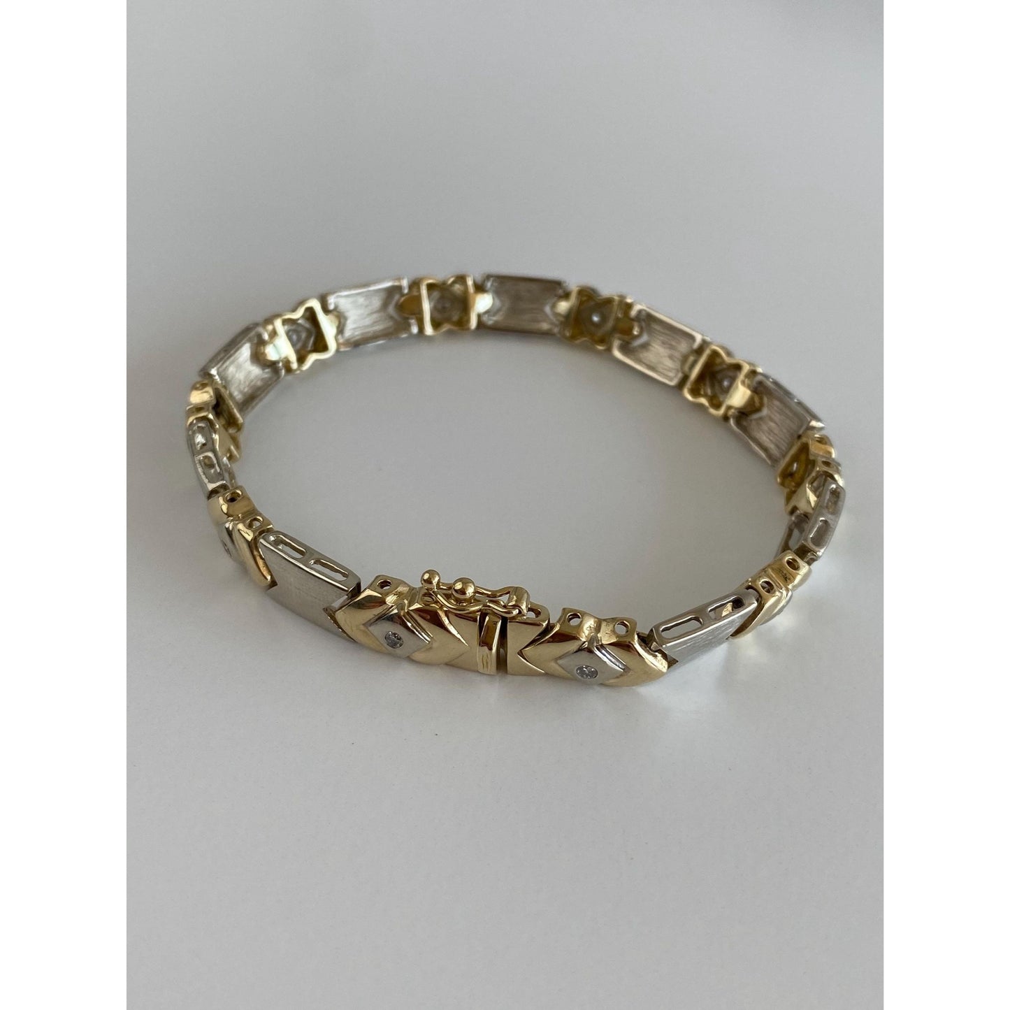 Solid 14k White & Yellow Gold Diamond Link Bracelet - 7.25 inches