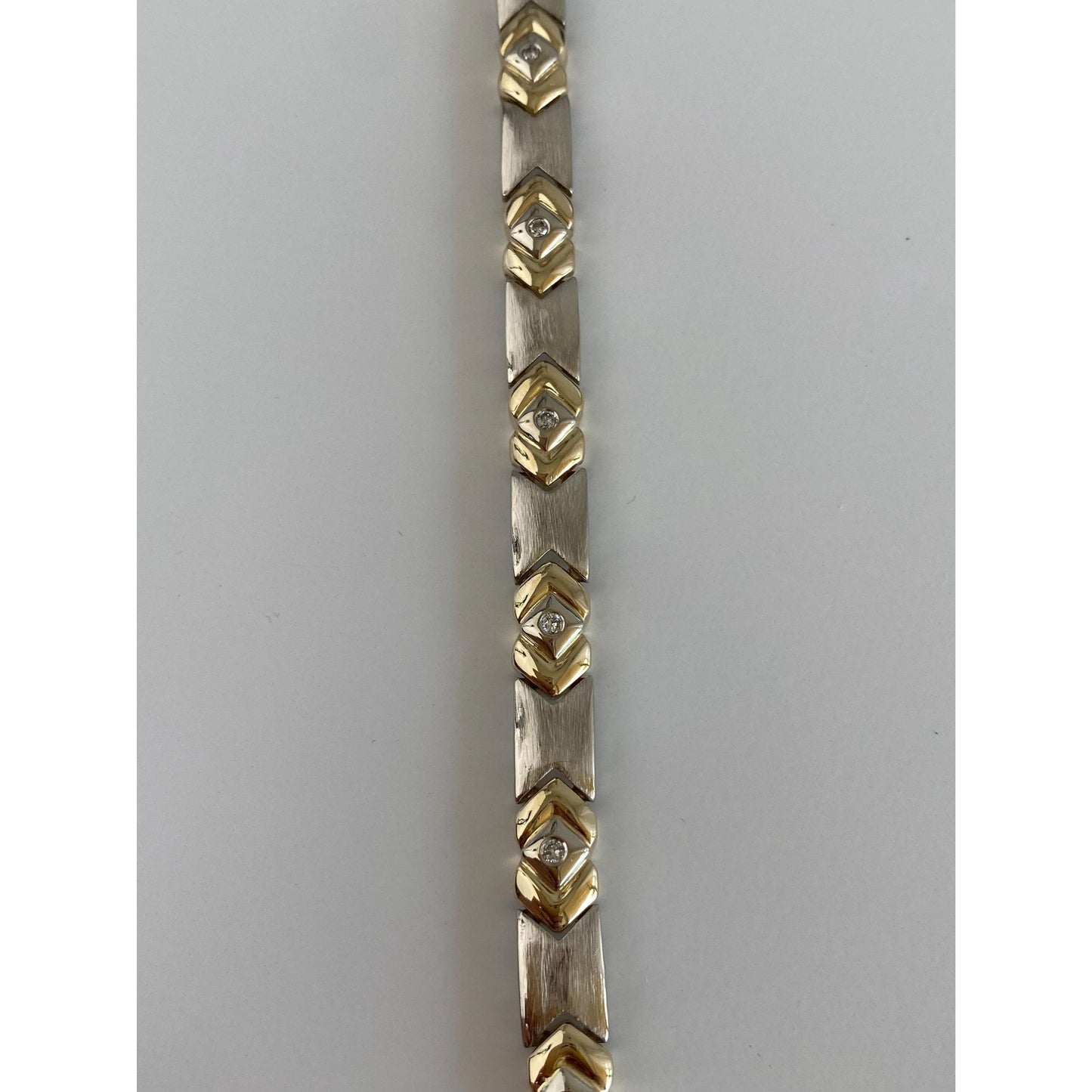 Solid 14k White & Yellow Gold Diamond Link Bracelet - 7.25 inches