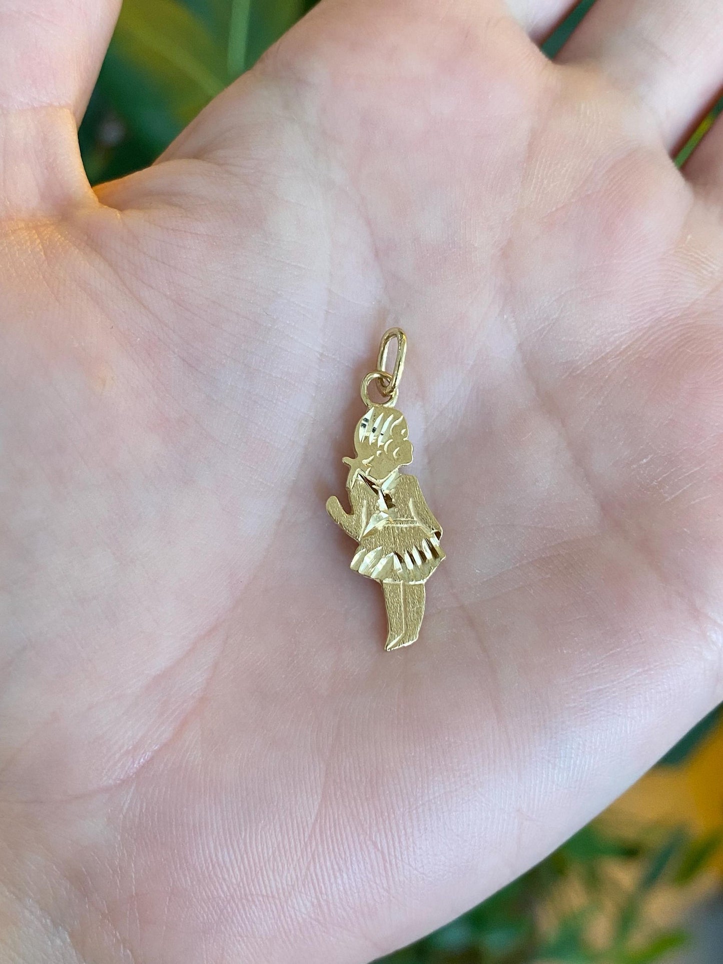 Vintage Solid 14k Yellow Gold Diamond Cut Girl Charm
