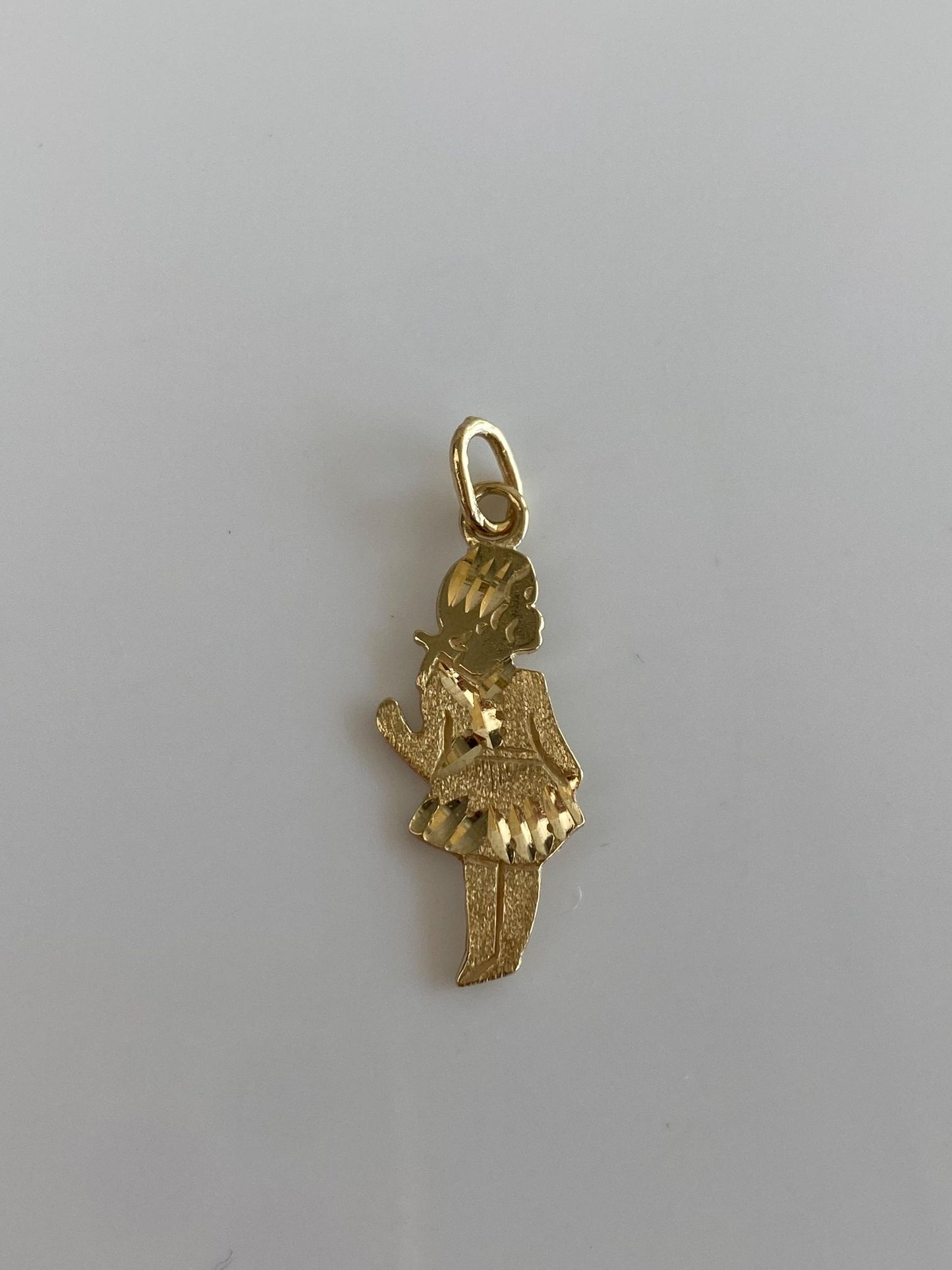 Vintage Solid 14k Yellow Gold Diamond Cut Girl Charm