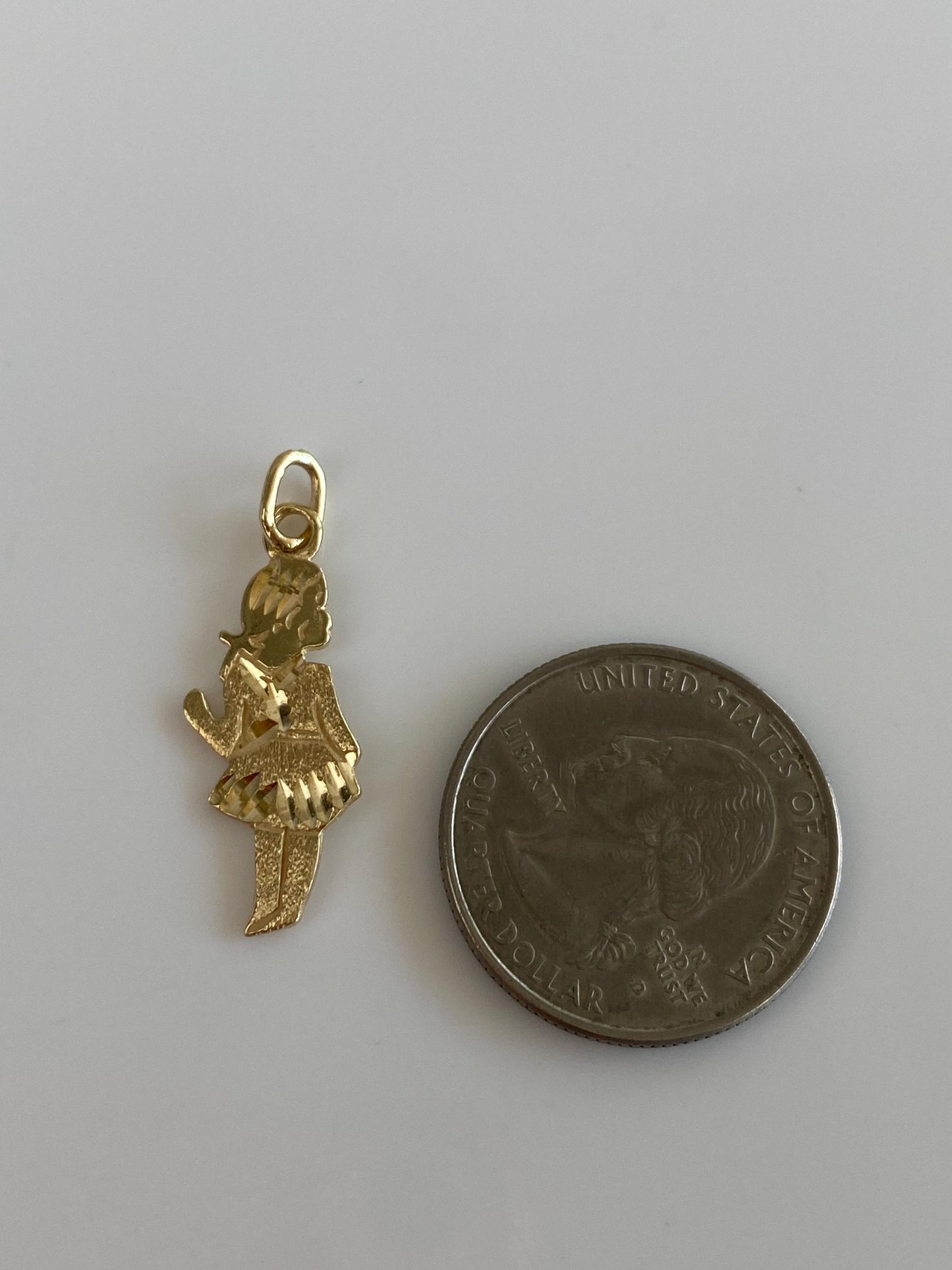 Vintage Solid 14k Yellow Gold Diamond Cut Girl Charm