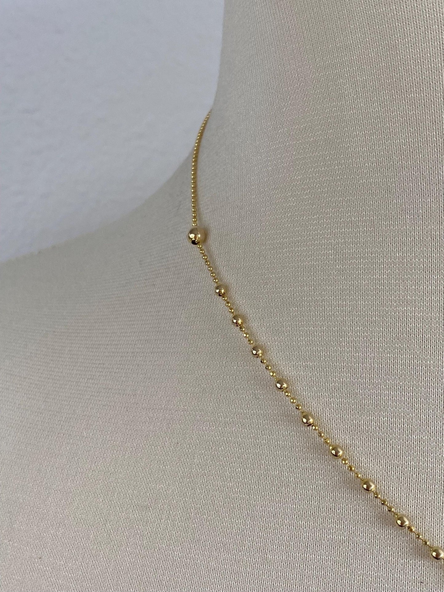 Vintage Solid 14k Yellow Gold Faceted Bead Rosary Cross Bead Chain Lariat Necklace - 18 inches
