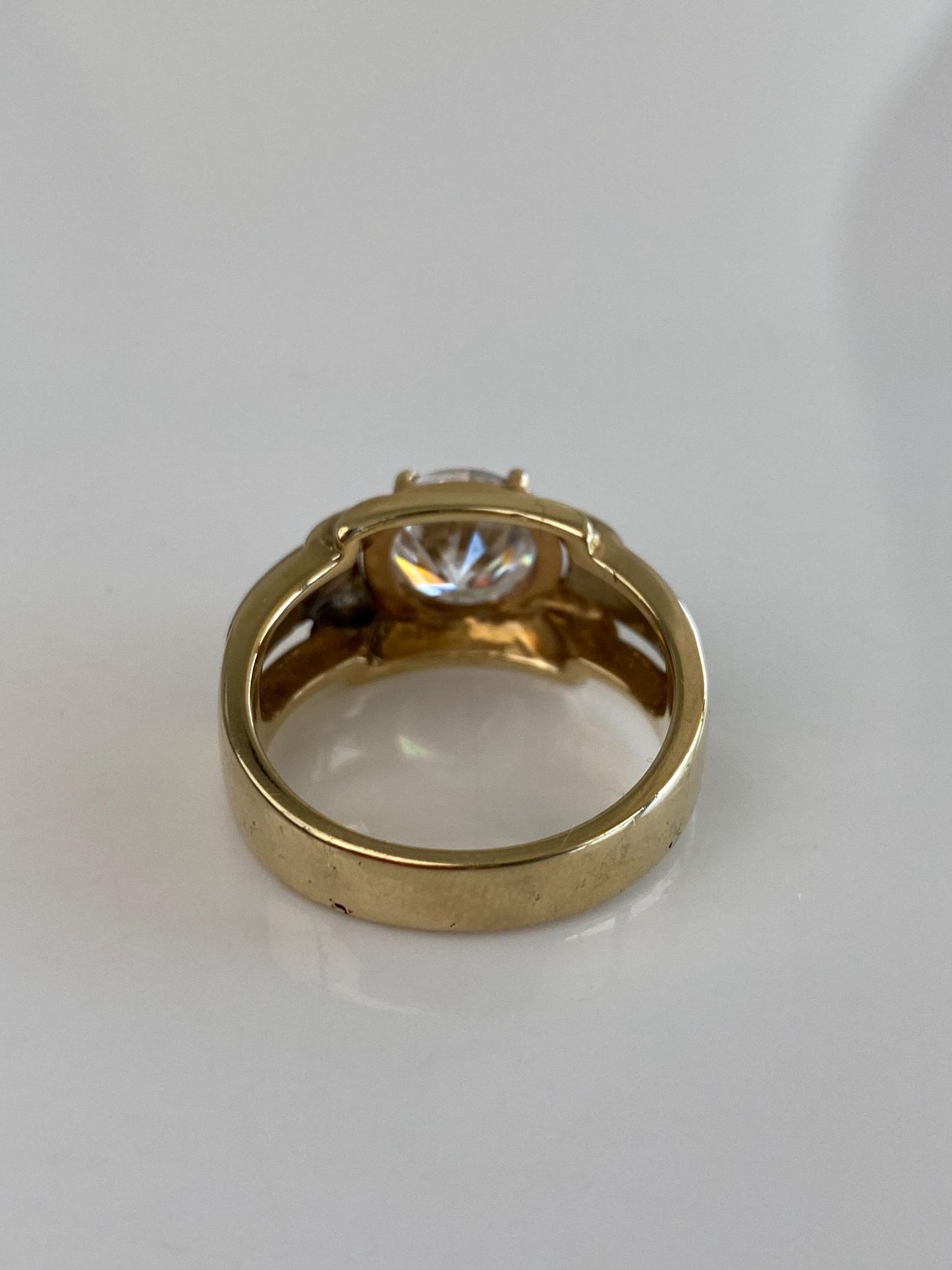 Vintage Solid 14k White & Yellow Gold Clear Cubic Zirconia Ring Band - Size 9.5