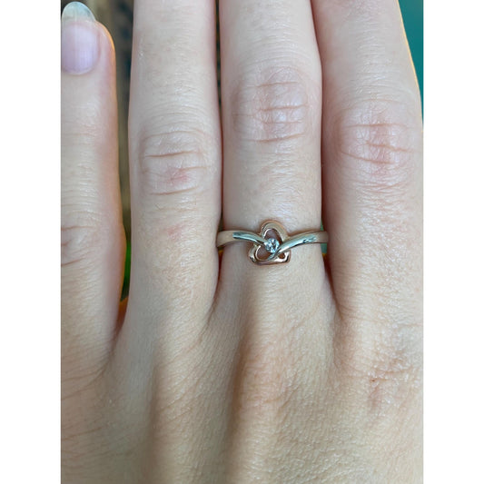 Vintage Solid 10k White & Rose Gold Diamond Heart Ring - Size 6.75