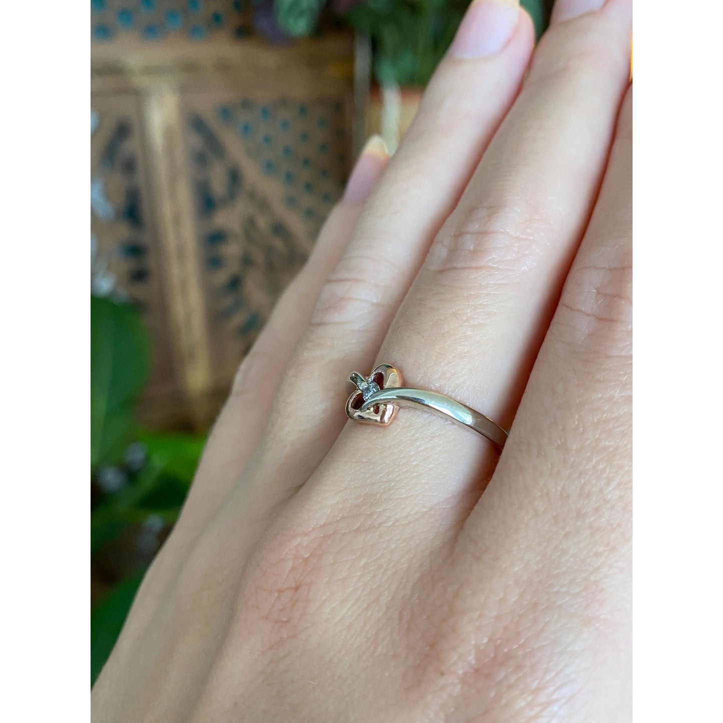 Vintage Solid 10k White & Rose Gold Diamond Heart Ring - Size 6.75