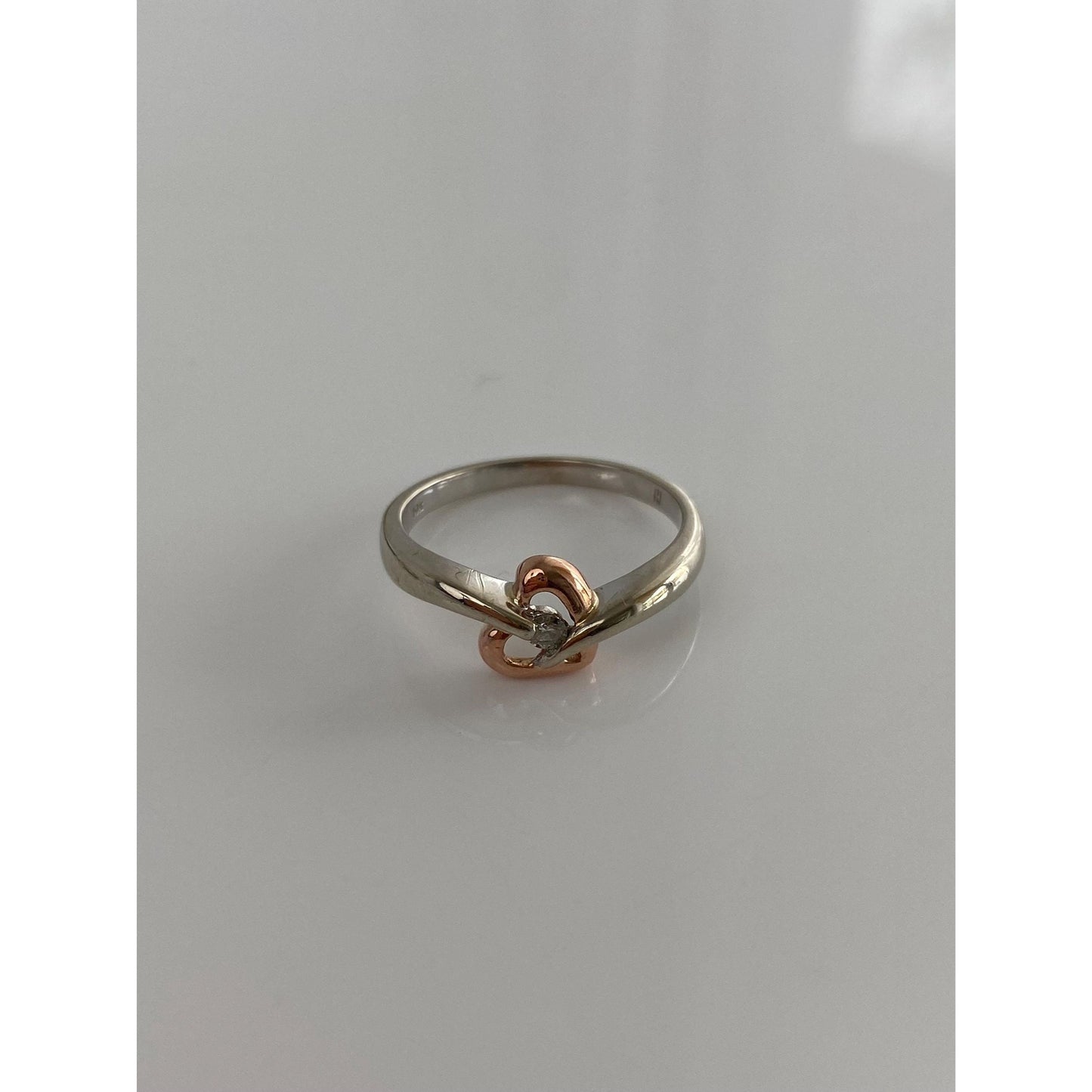 Vintage Solid 10k White & Rose Gold Diamond Heart Ring - Size 6.75