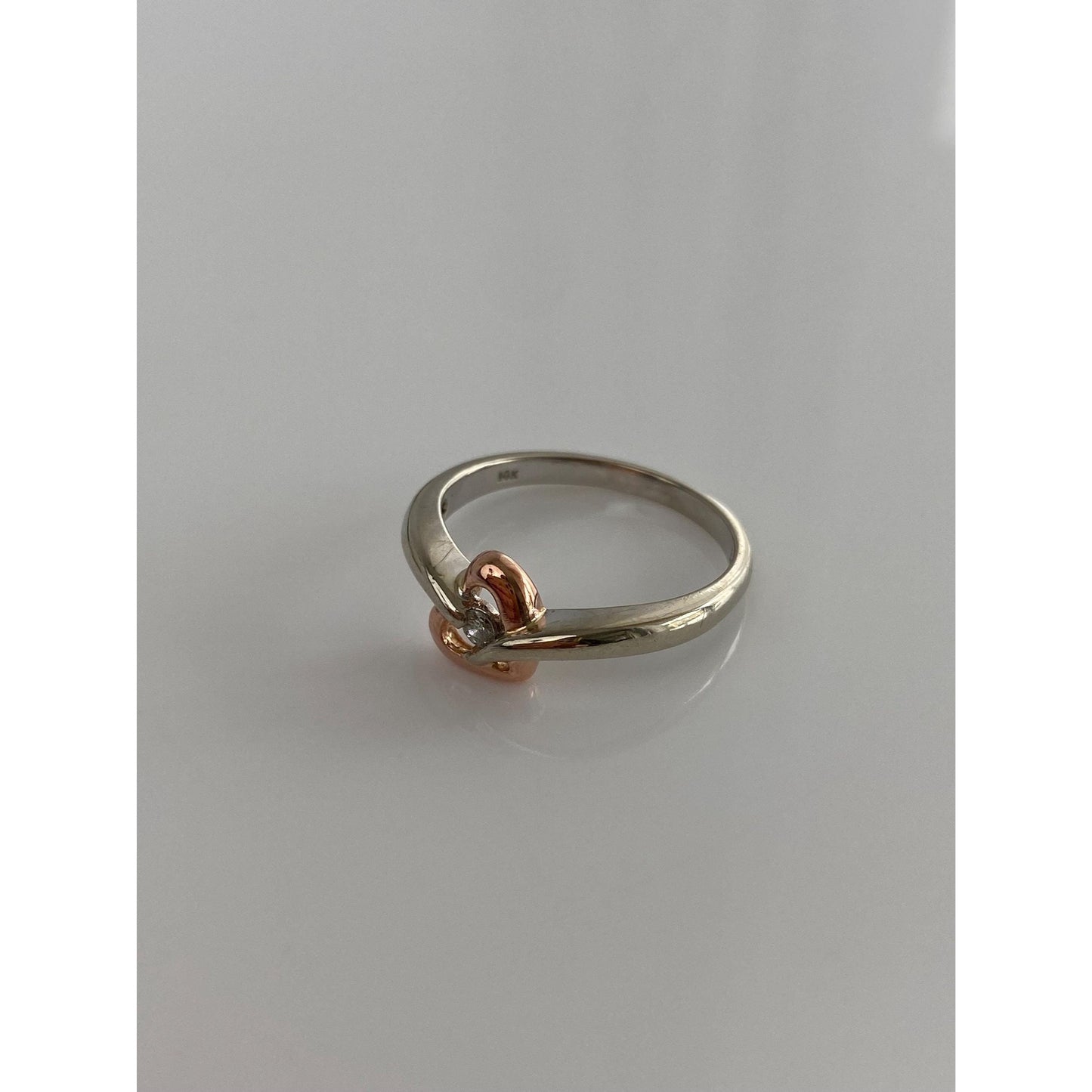 Vintage Solid 10k White & Rose Gold Diamond Heart Ring - Size 6.75