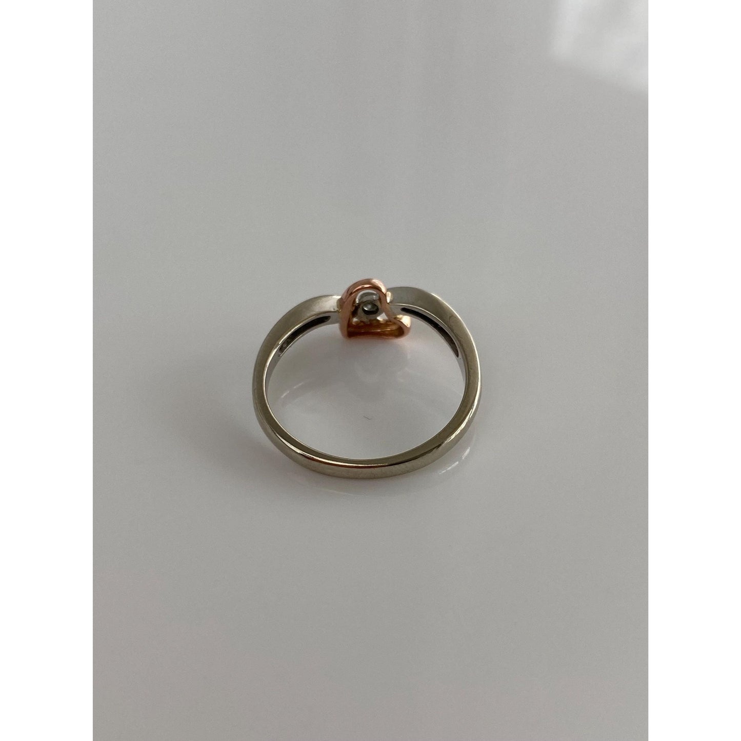 Vintage Solid 10k White & Rose Gold Diamond Heart Ring - Size 6.75