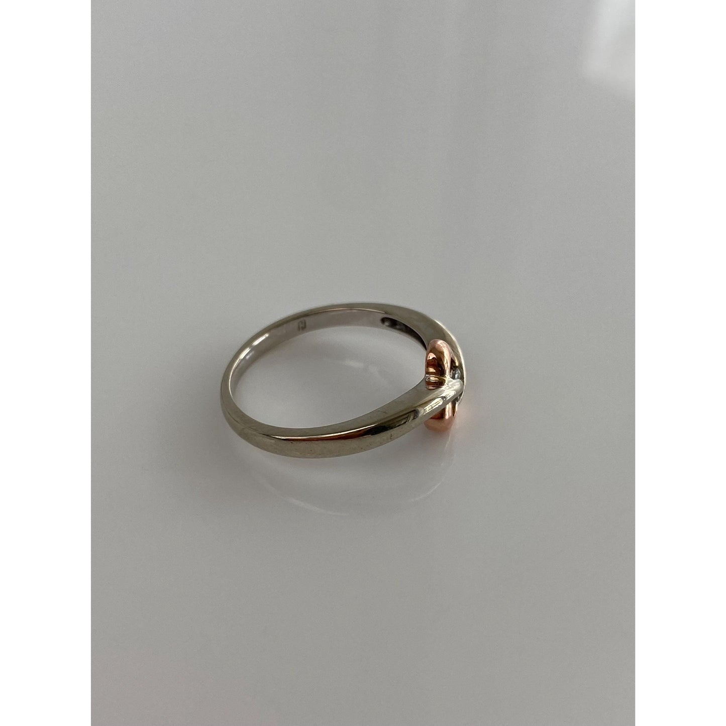 Vintage Solid 10k White & Rose Gold Diamond Heart Ring - Size 6.75