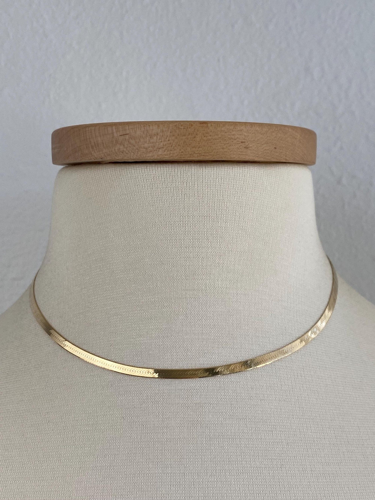 Vintage Solid 14k Yellow Gold Slim Herringbone Chain Necklace - 16 inches