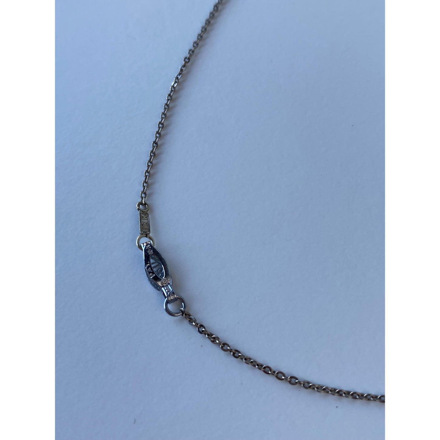 Solid 10k White Gold Green Cubic Zirconia Pearl Art Deco Necklace - 19.25 inches