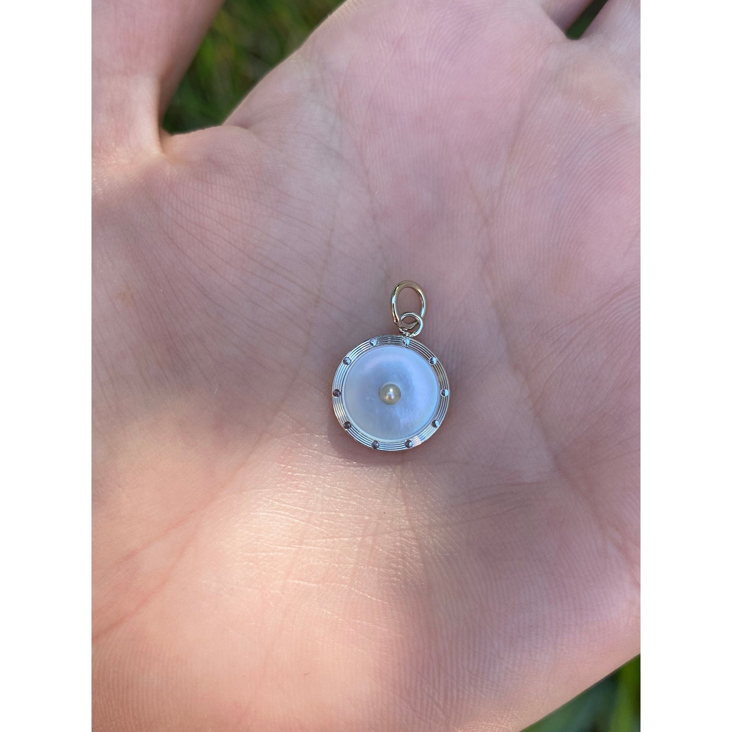 Vintage Solid 14k White Gold Mother of Pearl Seed Pearl Charm