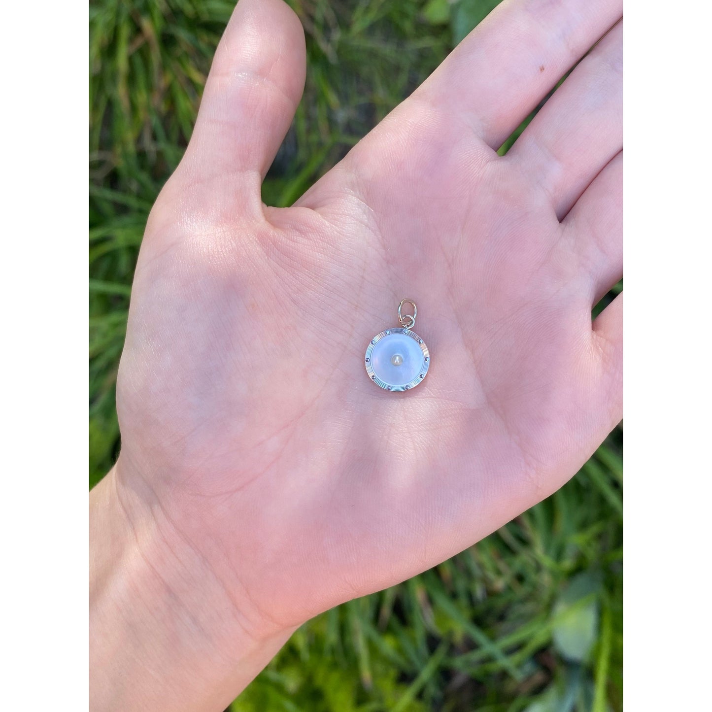 Vintage Solid 14k White Gold Mother of Pearl Seed Pearl Charm