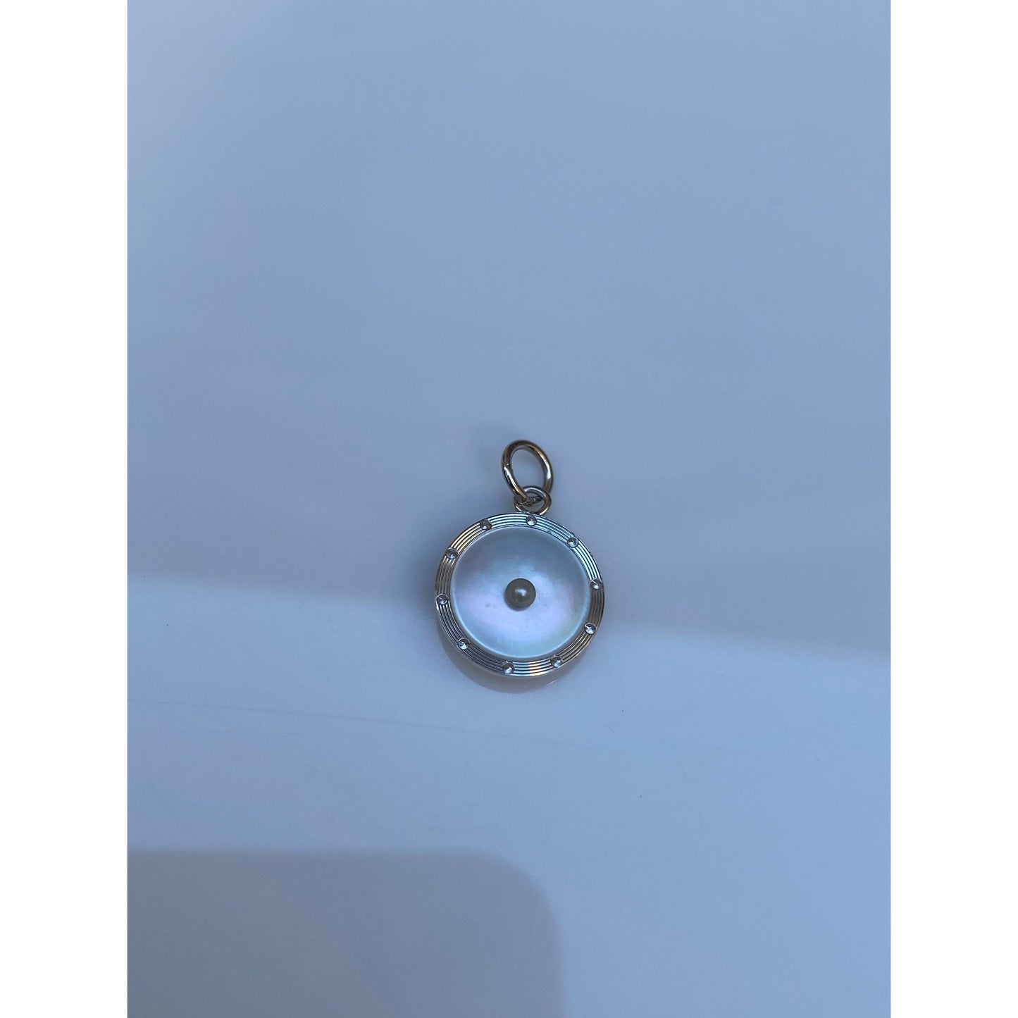 Vintage Solid 14k White Gold Mother of Pearl Seed Pearl Charm