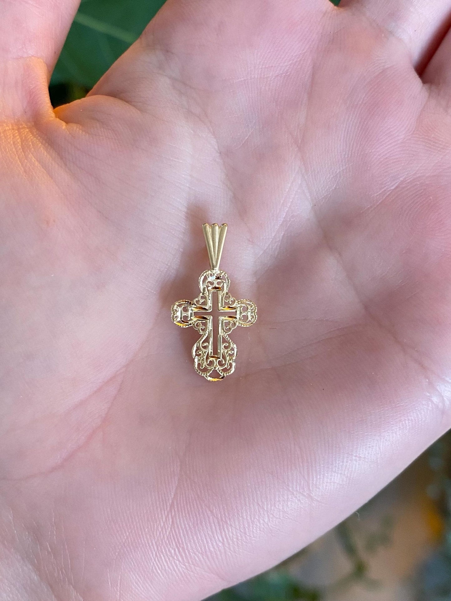 Vintage Solid 14k Yellow Gold Diamond Cut Cross Charm