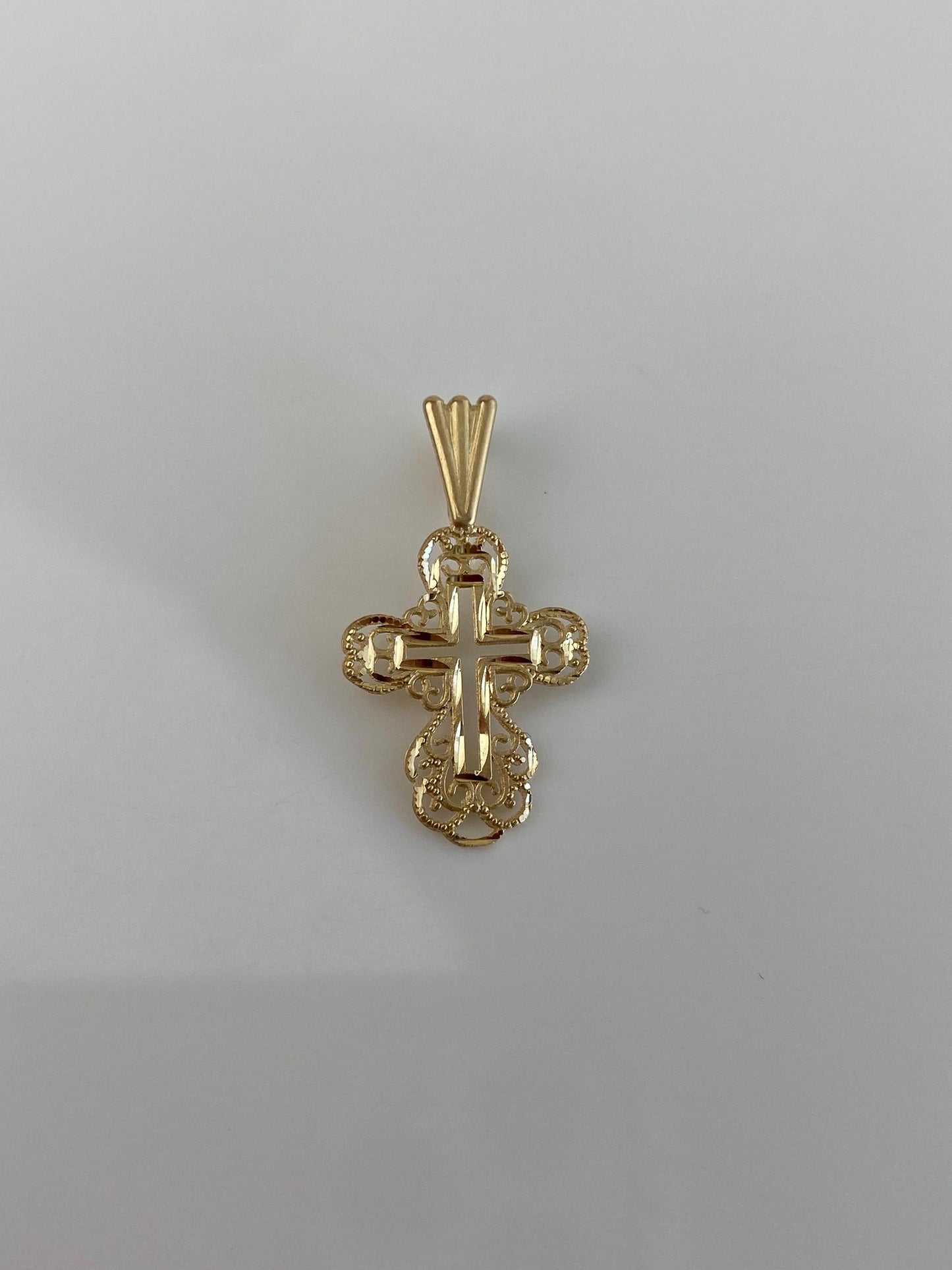 Vintage Solid 14k Yellow Gold Diamond Cut Cross Charm