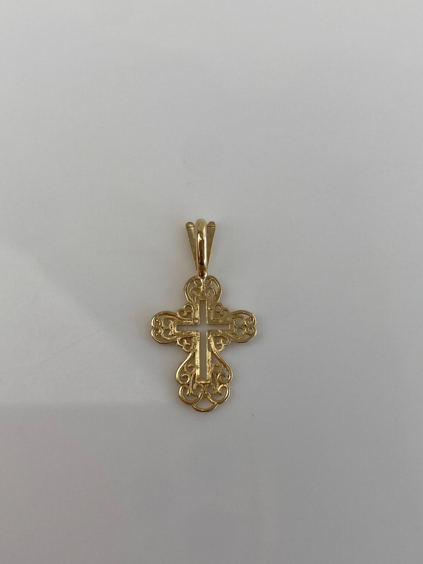Vintage Solid 14k Yellow Gold Diamond Cut Cross Charm