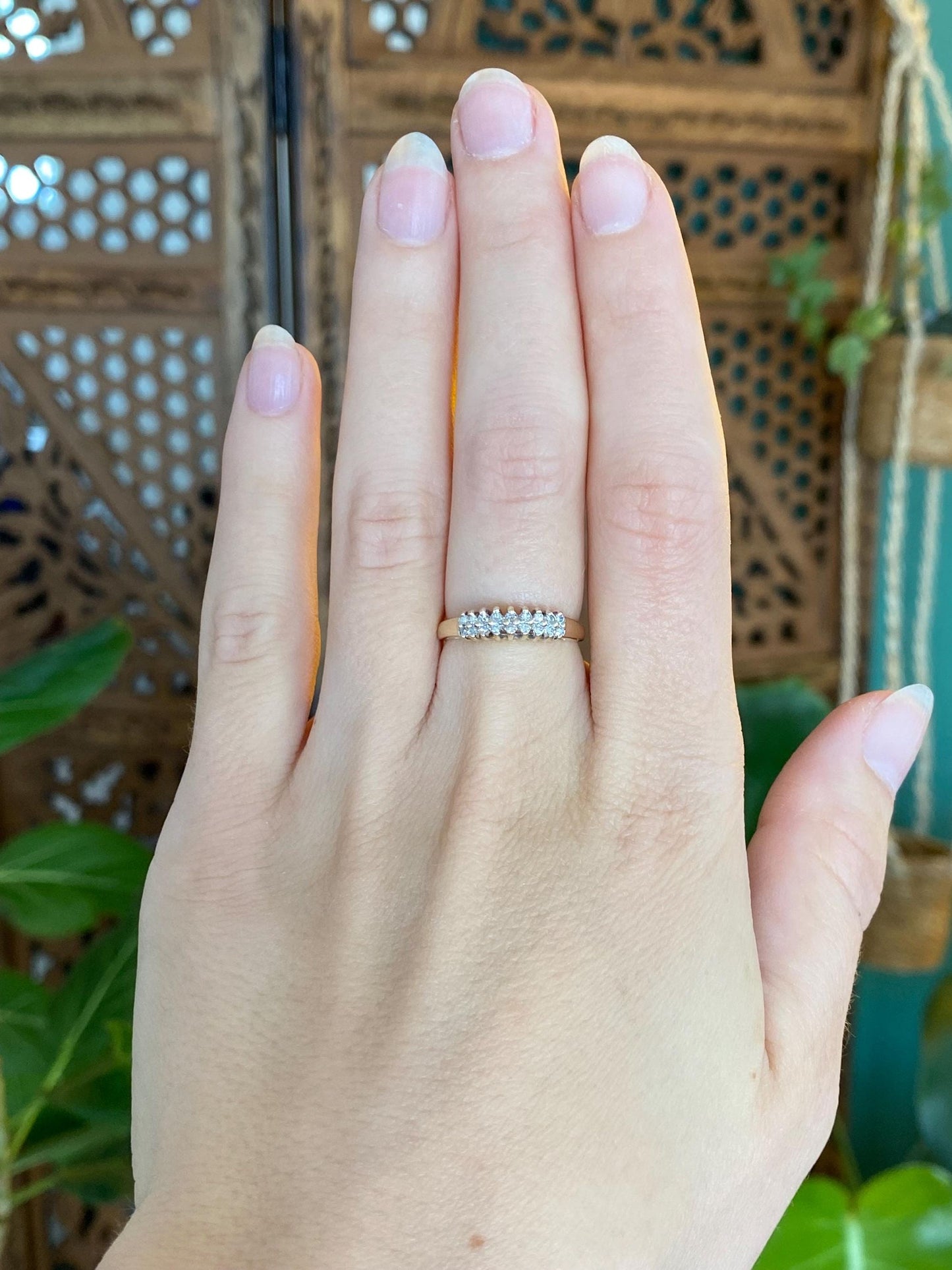 Vintage Solid 14k Yellow Gold Diamond Row Ring - Size 6