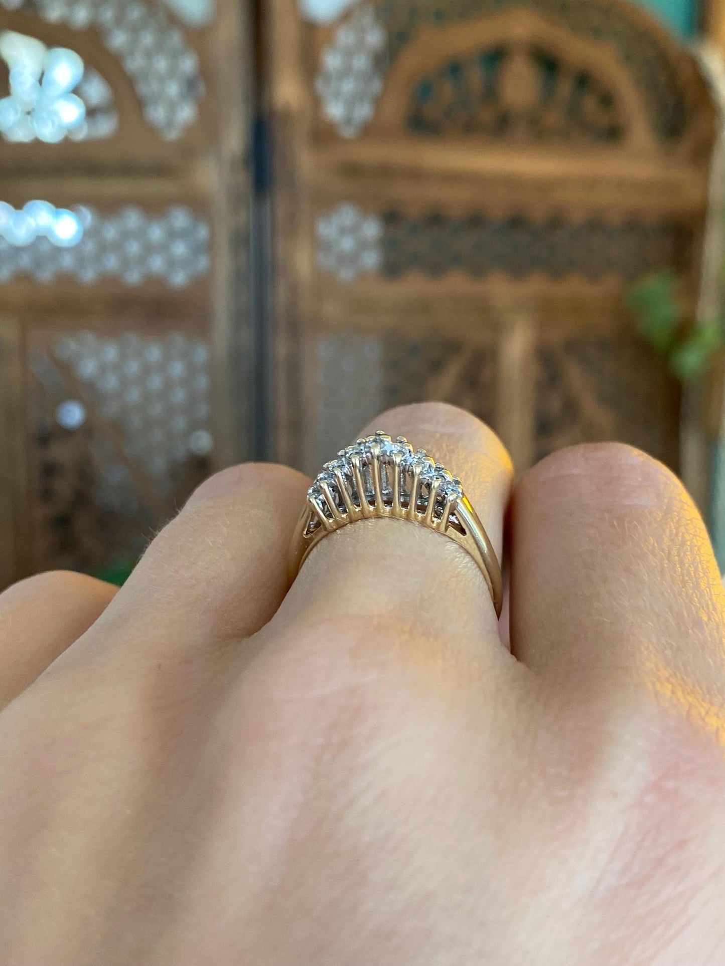 Vintage Solid 14k Yellow Gold Diamond Row Ring - Size 6