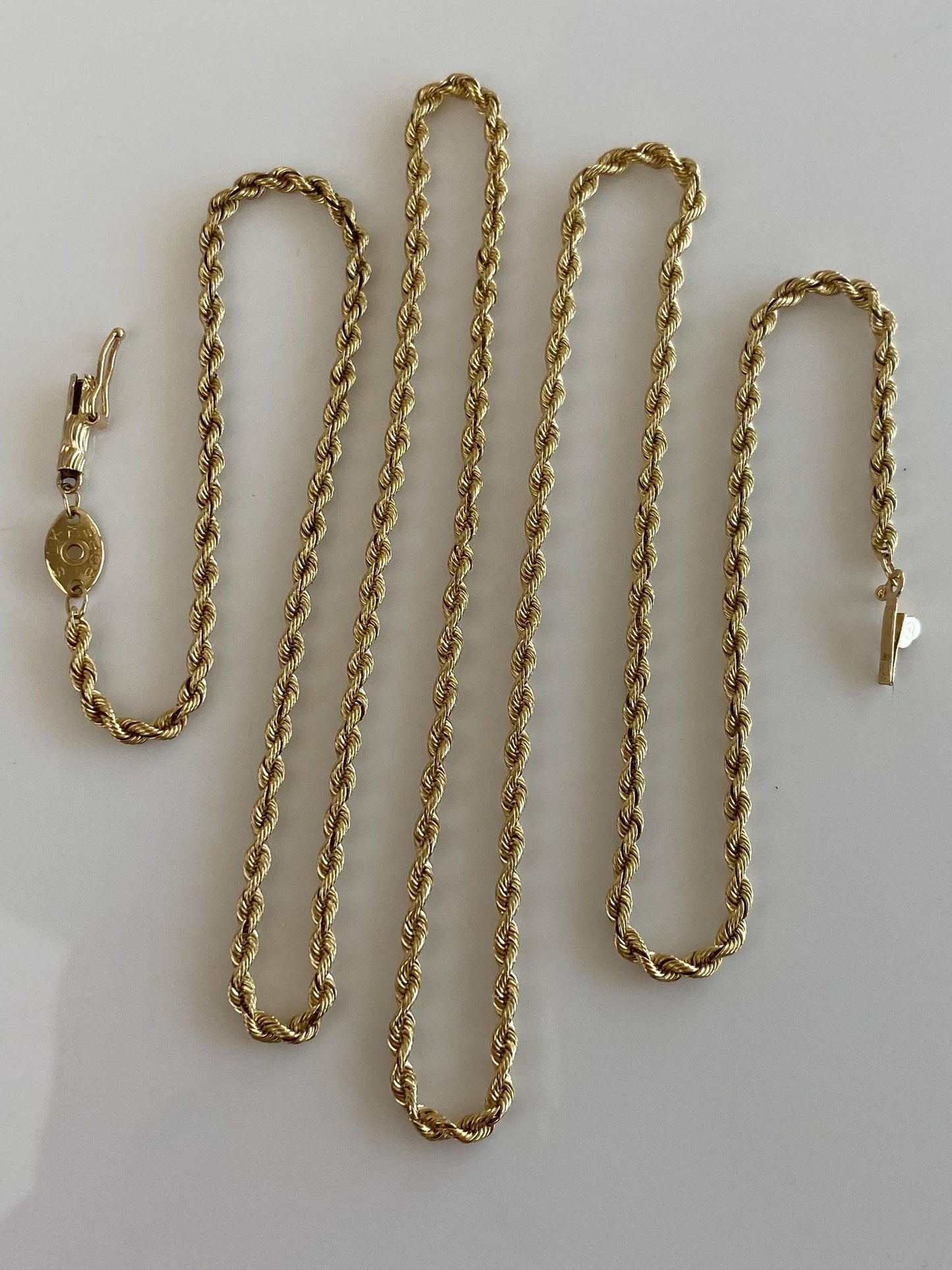 Vintage Solid 14k Yellow Gold Long Rope Chain Necklace - 24.5 inches