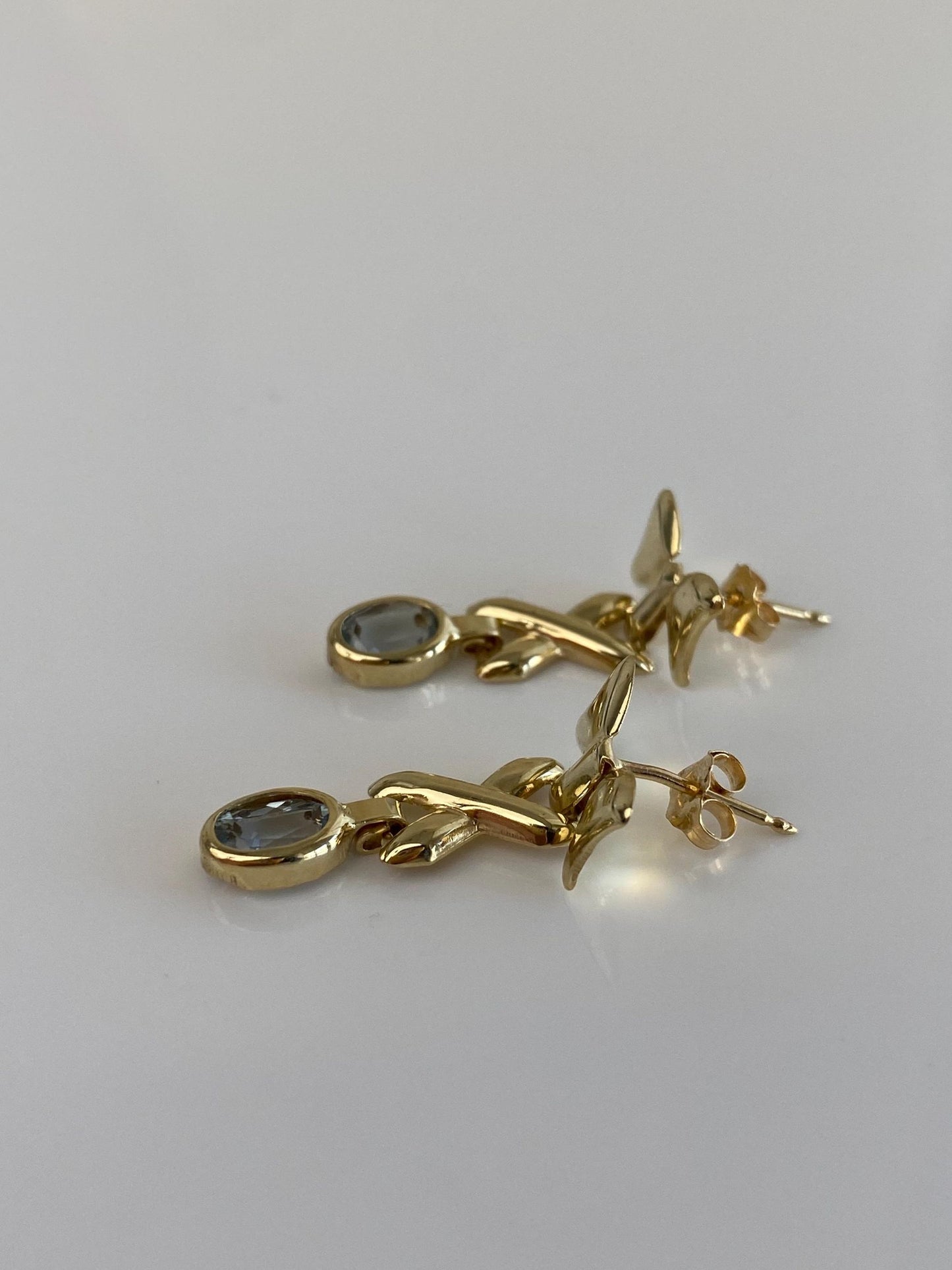 Vintage Solid 14k Yellow Gold Topaz Bow X Dangle Stud Earrings