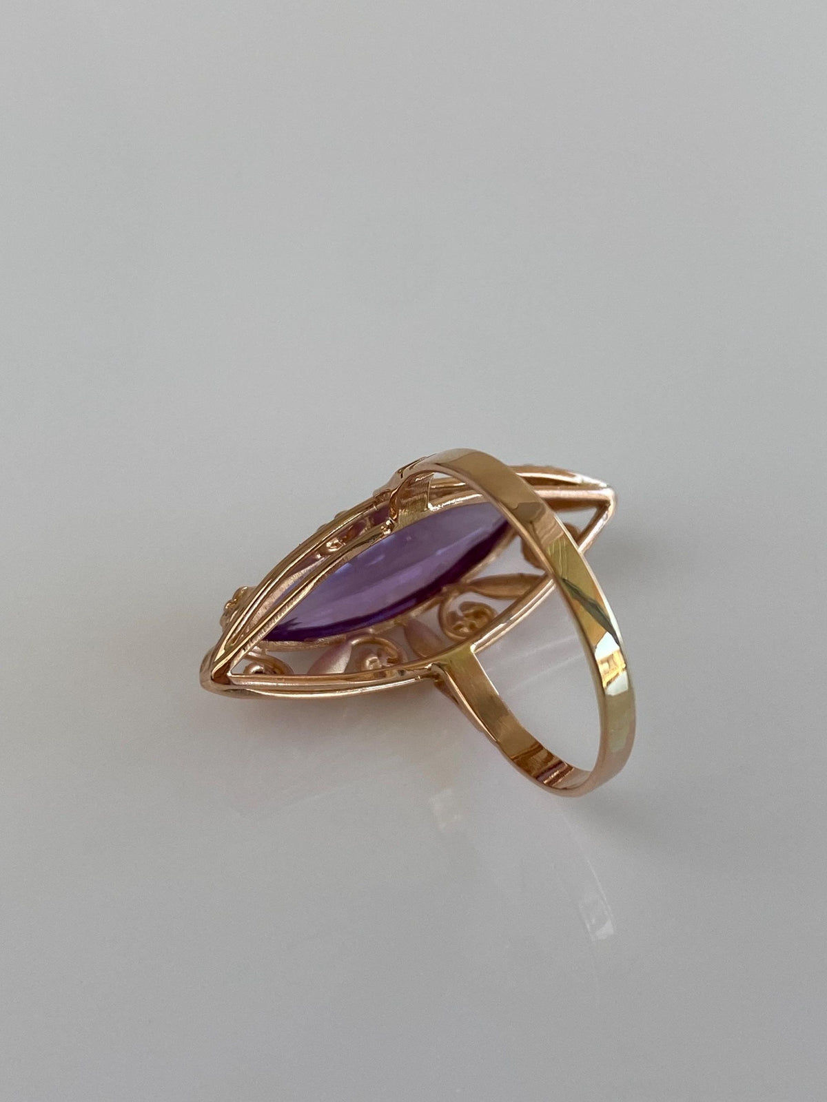 Vintage Solid 14k Rose Gold Faceted Purple Sapphire Flowers Design Ring - Size 10