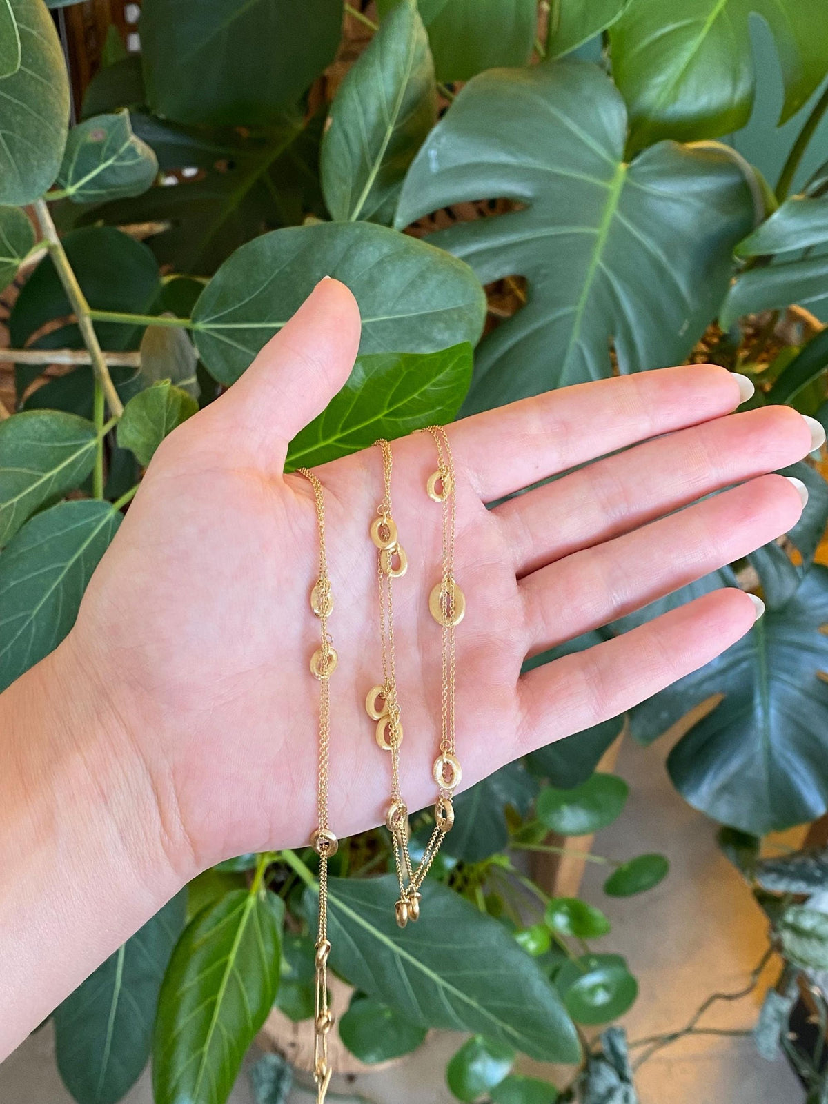 Vintage Solid 18k Yellow Gold Long Double Strand Satin Oval Link Rolo Chain Necklace - 33 inches