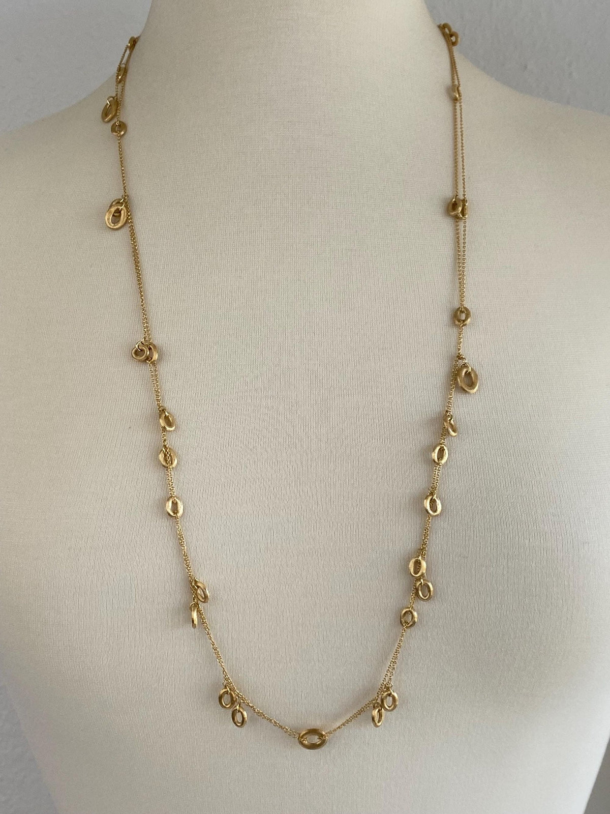 Vintage Solid 18k Yellow Gold Long Double Strand Satin Oval Link Rolo Chain Necklace - 33 inches