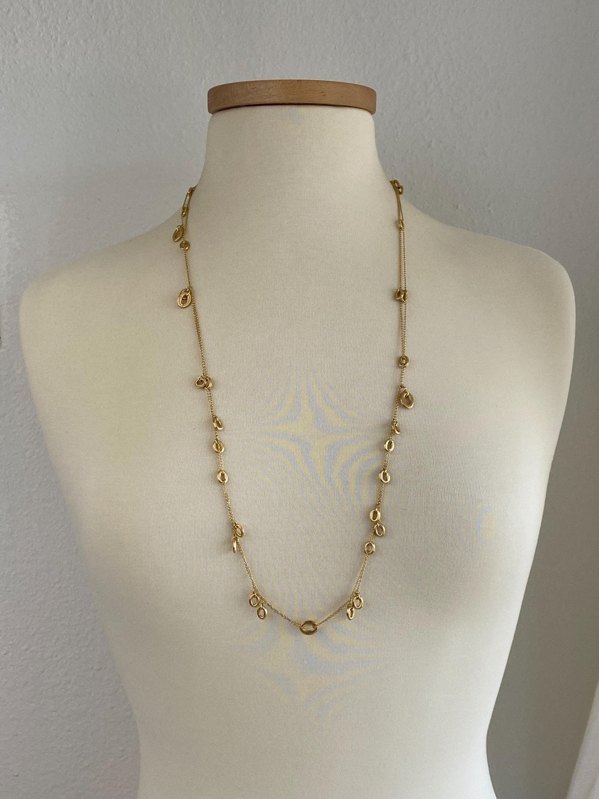 Vintage Solid 18k Yellow Gold Long Double Strand Satin Oval Link Rolo Chain Necklace - 33 inches