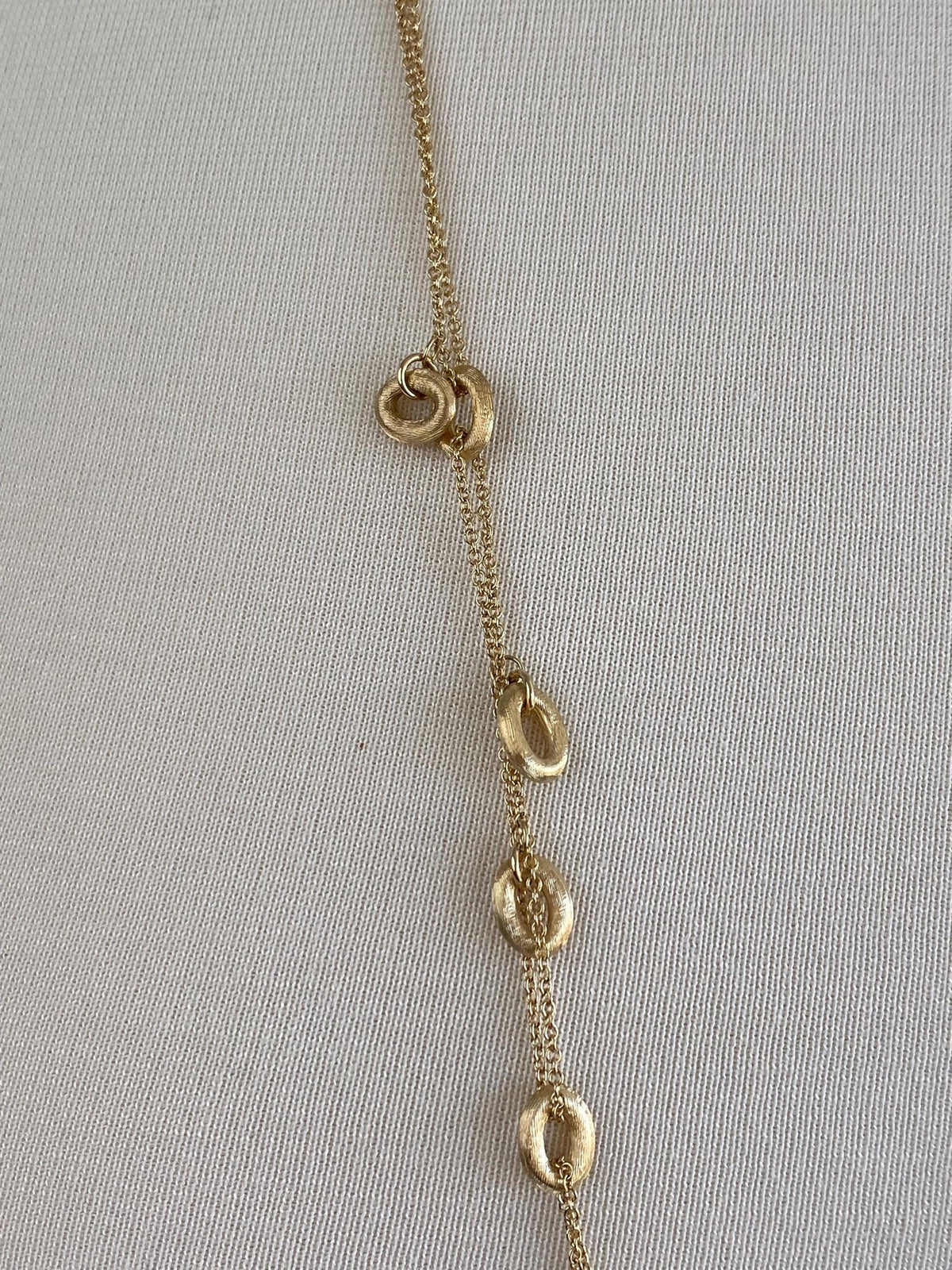 Vintage Solid 18k Yellow Gold Long Double Strand Satin Oval Link Rolo Chain Necklace - 33 inches