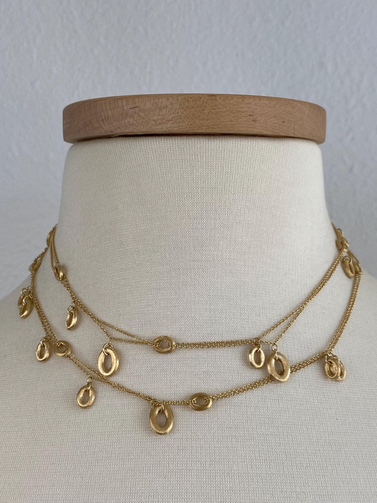 Vintage Solid 18k Yellow Gold Long Double Strand Satin Oval Link Rolo Chain Necklace - 33 inches