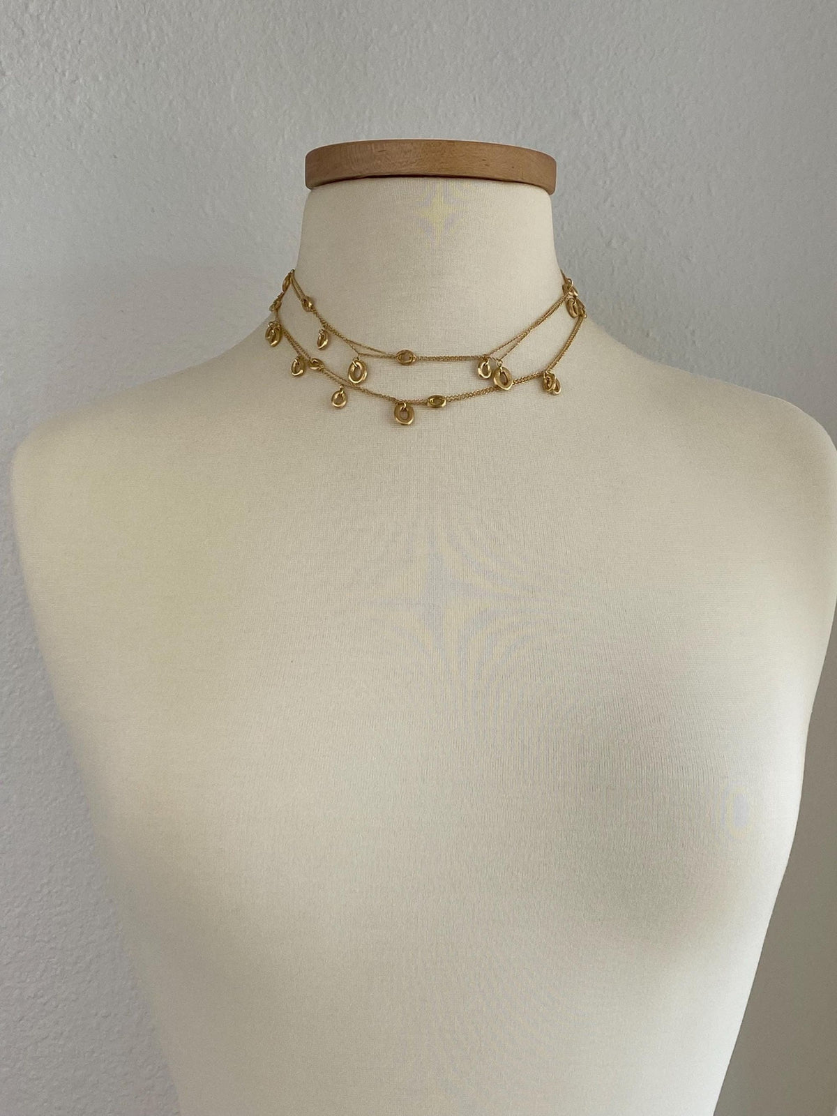 Vintage Solid 18k Yellow Gold Long Double Strand Satin Oval Link Rolo Chain Necklace - 33 inches