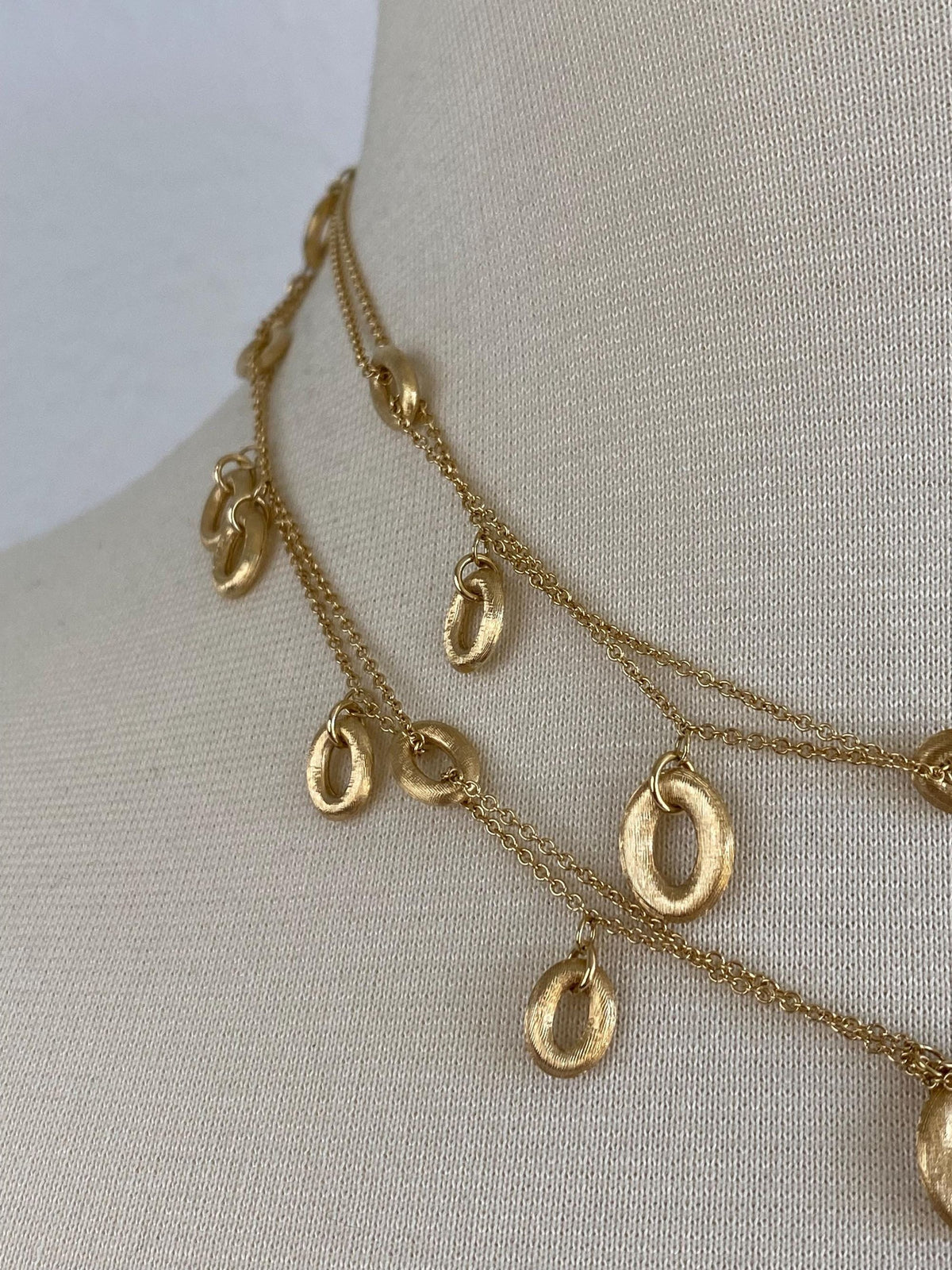 Vintage Solid 18k Yellow Gold Long Double Strand Satin Oval Link Rolo Chain Necklace - 33 inches