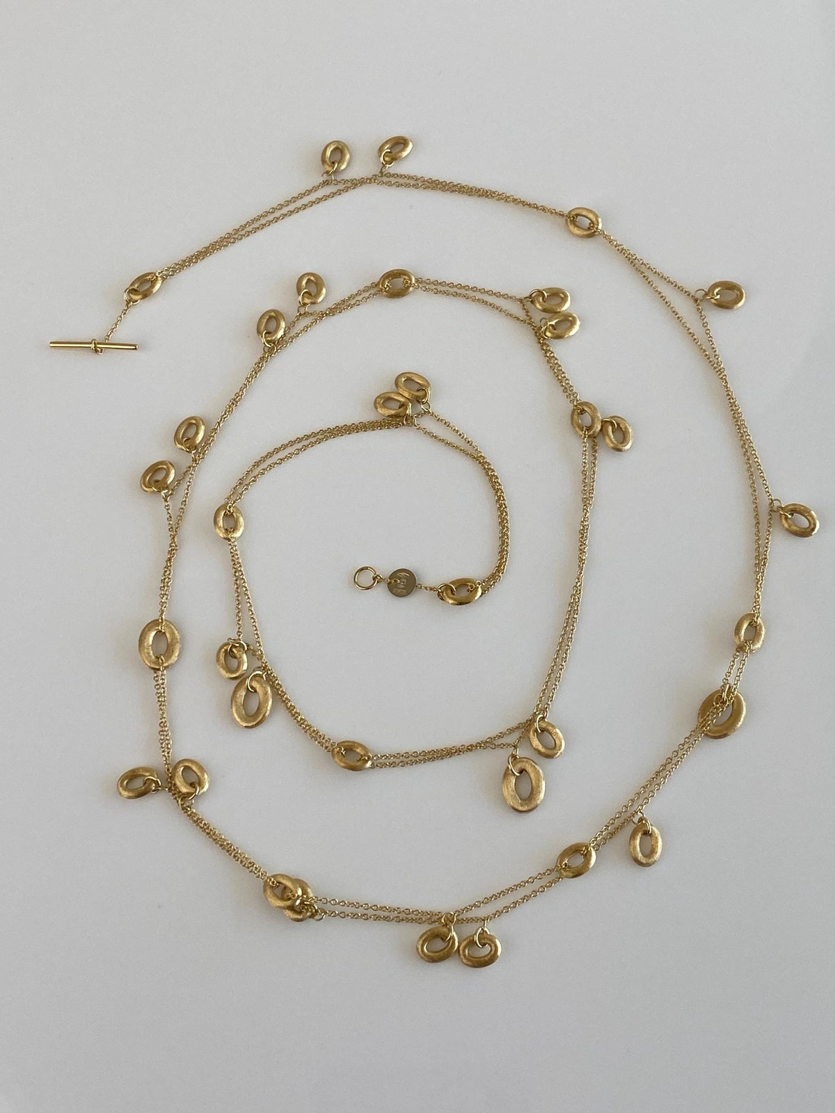 Vintage Solid 18k Yellow Gold Long Double Strand Satin Oval Link Rolo Chain Necklace - 33 inches